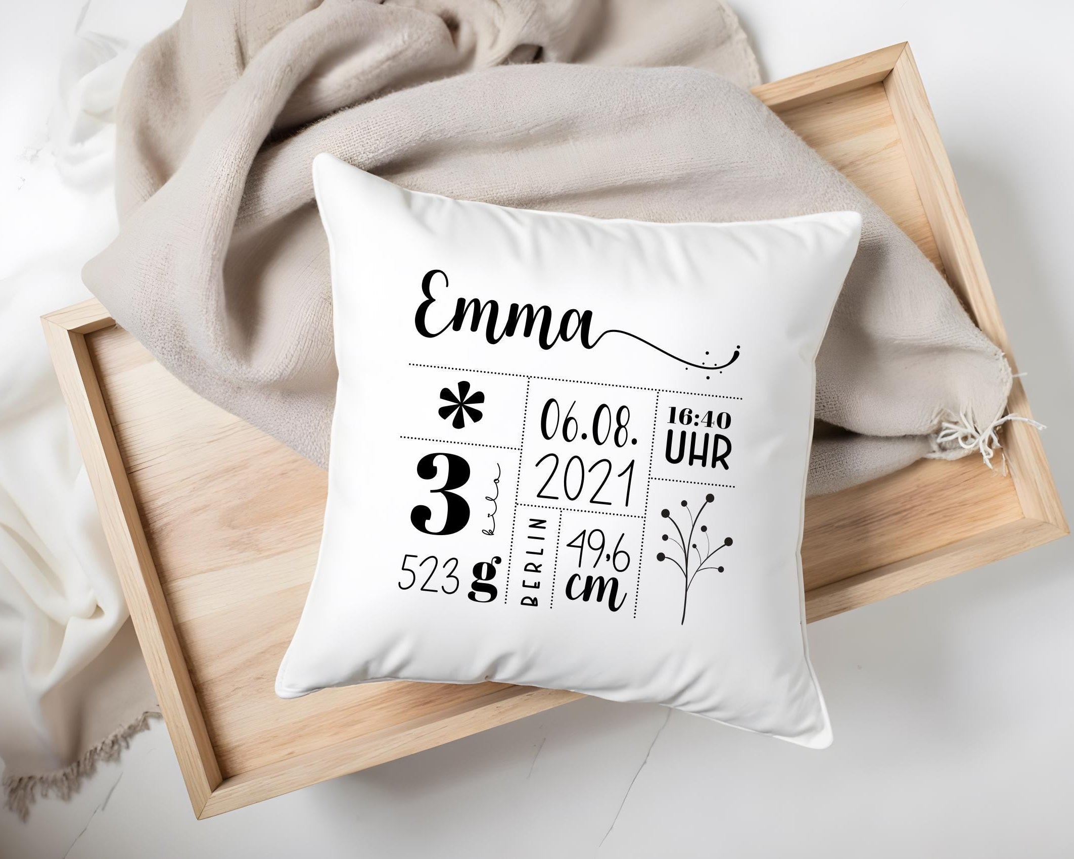 Geburtskissen | personalisiert | 40 x 40 cm | Baby Kissen als individuelles Geschenk zu Geburt oder Taufe