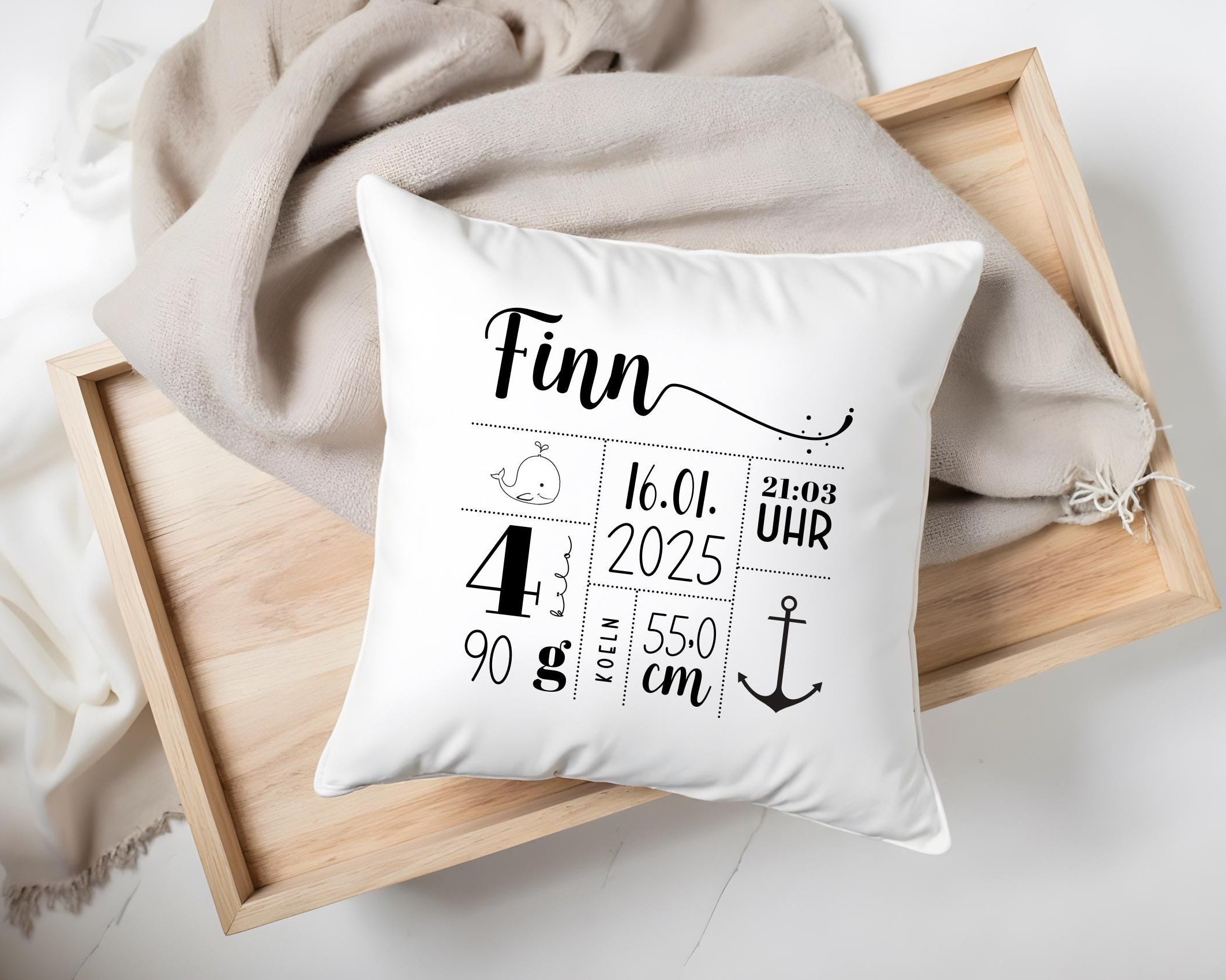 Geburtskissen | personalisiert | 40 x 40 cm | Baby Kissen als individuelles Geschenk zu Geburt oder Taufe