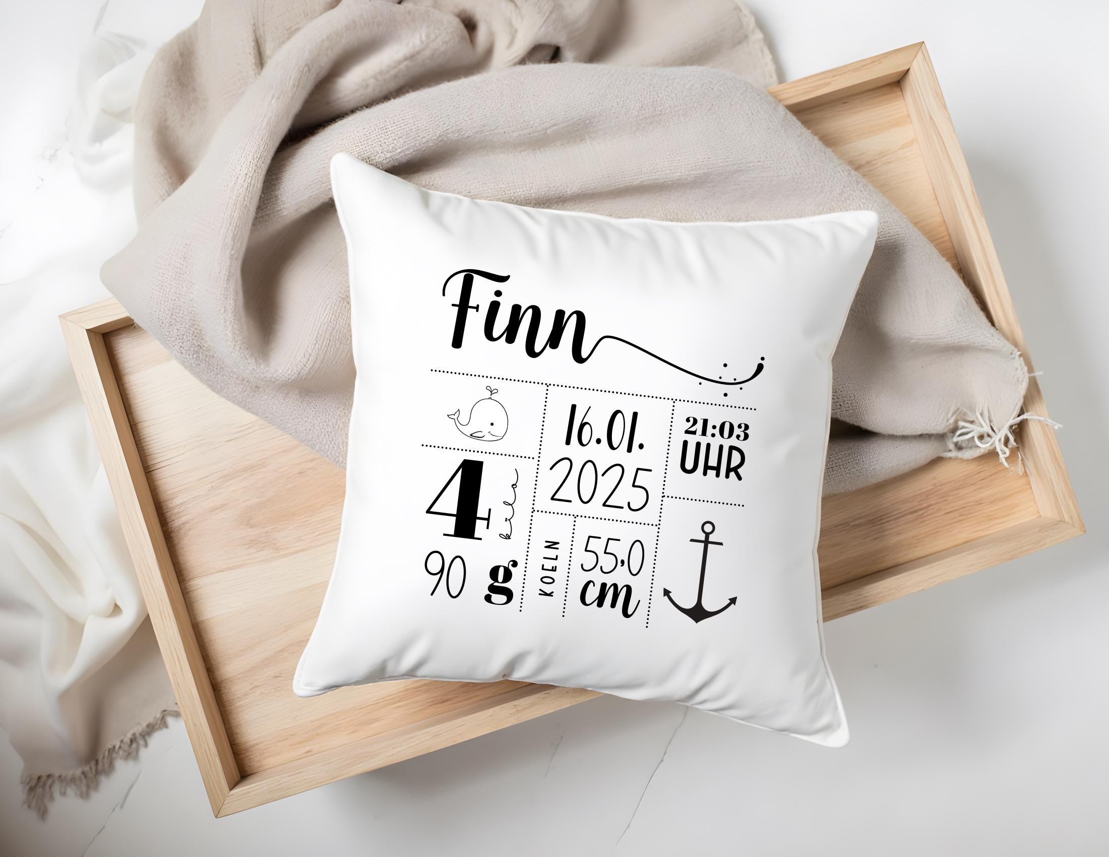 Geburtskissen | personalisiert | 40 x 40 cm | Baby Kissen als individuelles Geschenk zu Geburt oder Taufe