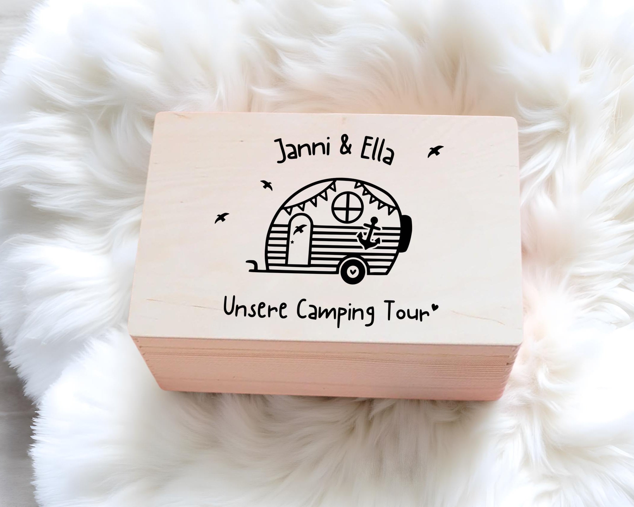 Camping Tour Erinnerungskiste | personalisiert | Holz Erinnerungsbox für Camper | personalisierte Kiste aus Holz | Sammel Box