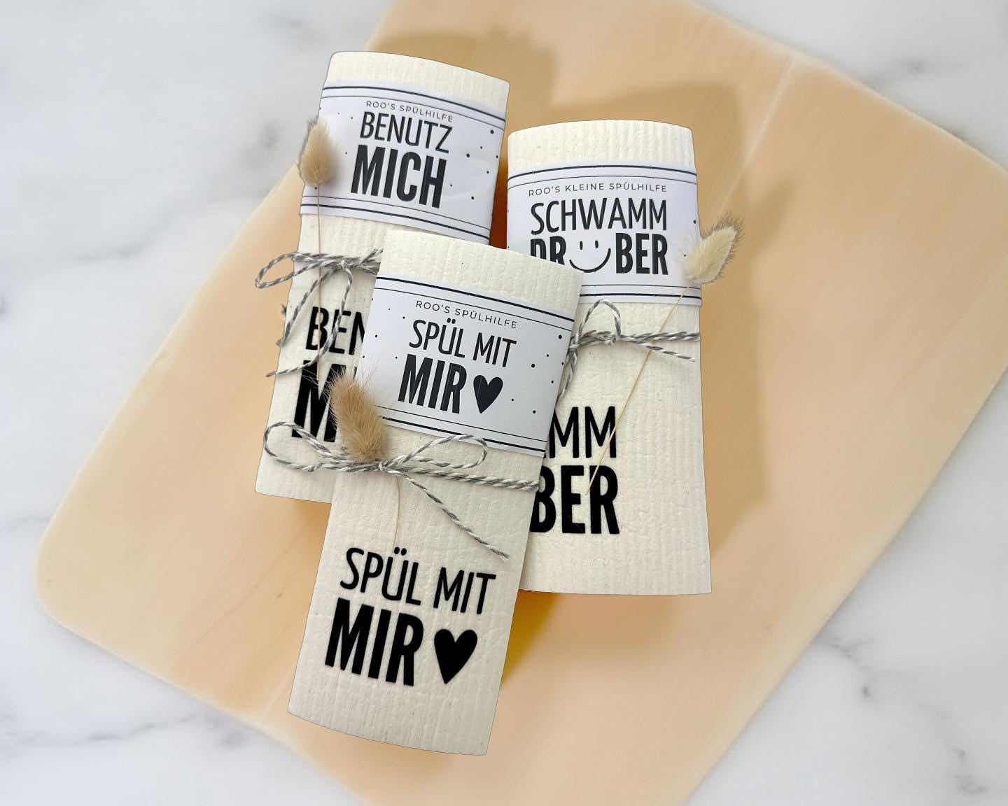 Lustige Schwammtücher 3er Set | Schwammtuch mit Spruch | Spüllappen | Wischtuch weiß | kleines Geschenk Mitbringsel | Öko | waschbar