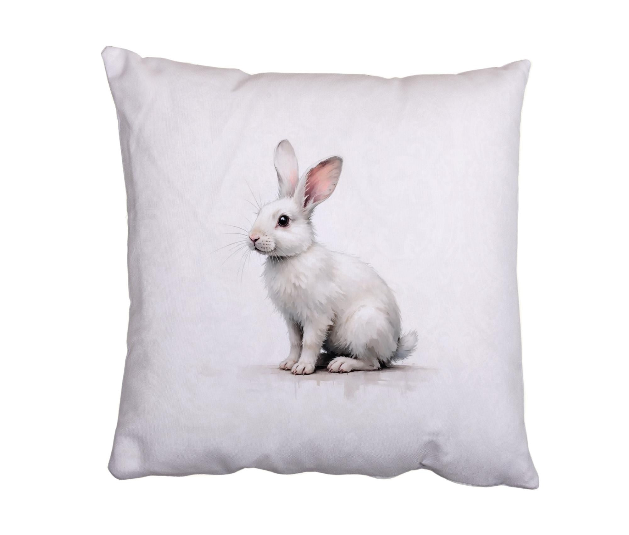 Oster Kissen mit weißem Hasen | Kaninchen auf quadratischem Samtkissen | mit Füllung