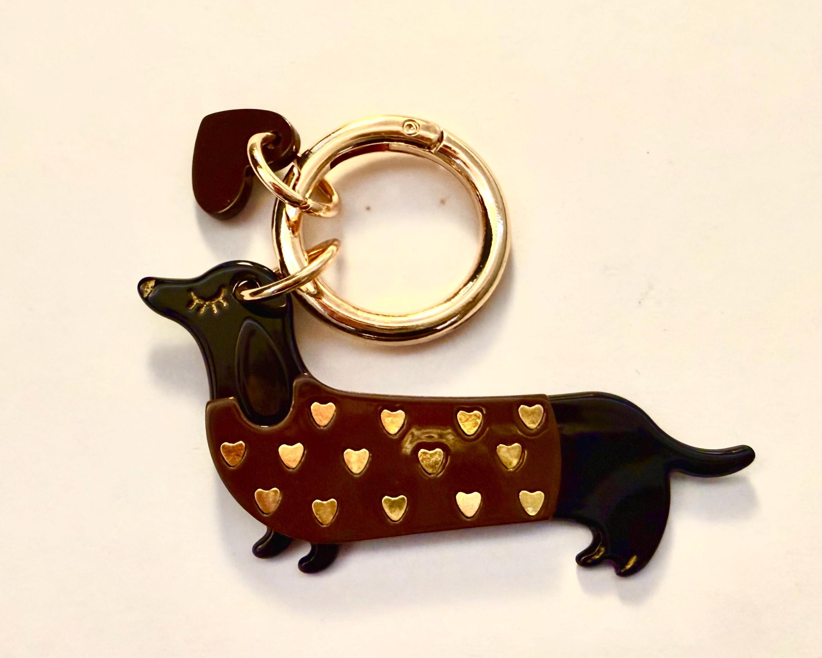 Dackel Anhänger am großen goldenen Karabiner | Charm für Taschen | Schlüsselanhänger | Taschenschmuck Taschenanhänger | Bag Charm