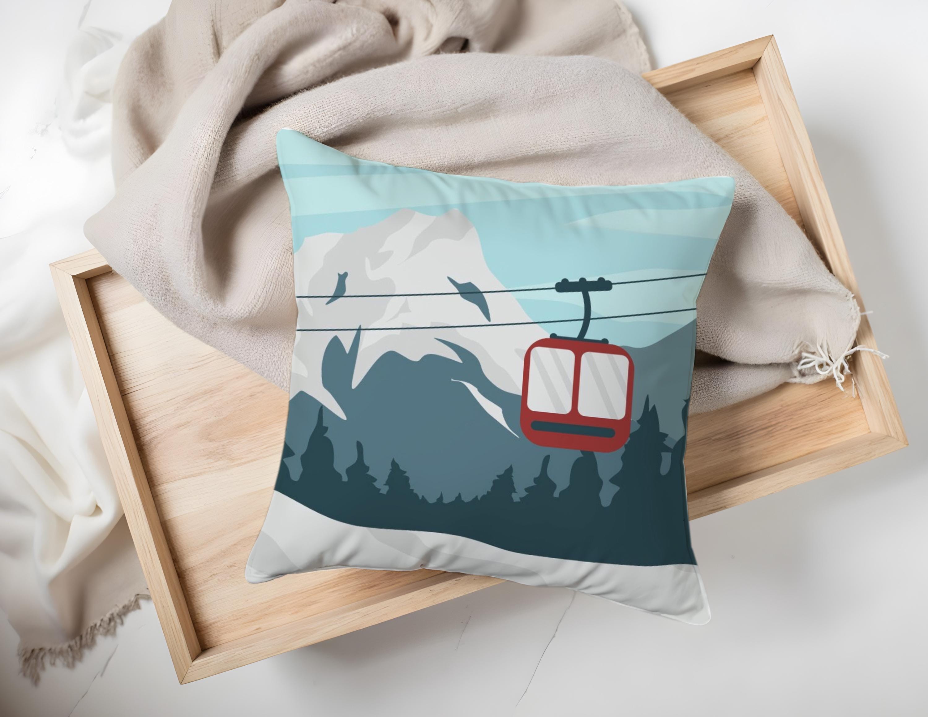 Ski Kissen Gondel | Quadratisches Baumwoll-Kissen mit Füllung | Motiv Wintersport Skifahren | Geschenk Skifahrer
