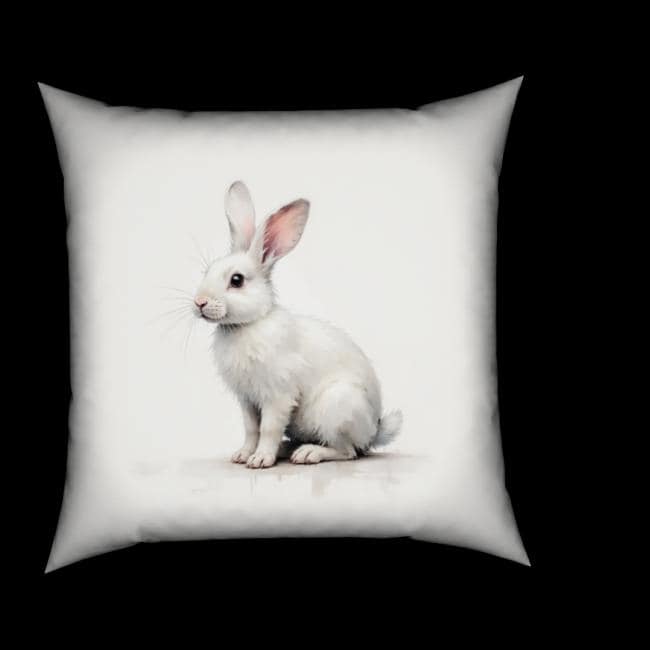 Oster Kissen mit weißem Hasen | Kaninchen auf quadratischem Samtkissen | mit Füllung