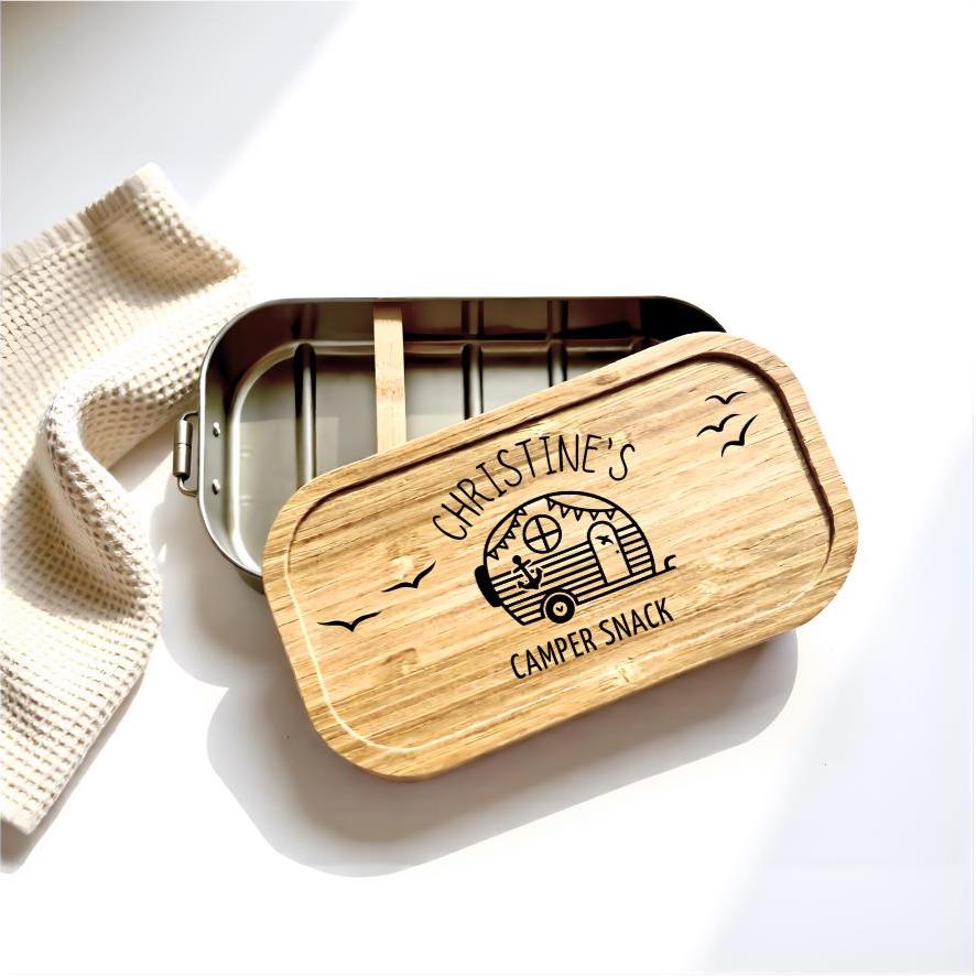 Brotdose für Camper | Camping Lunchbox mit Namen | Camper Frühstück | Geschenk Camping personalisiert