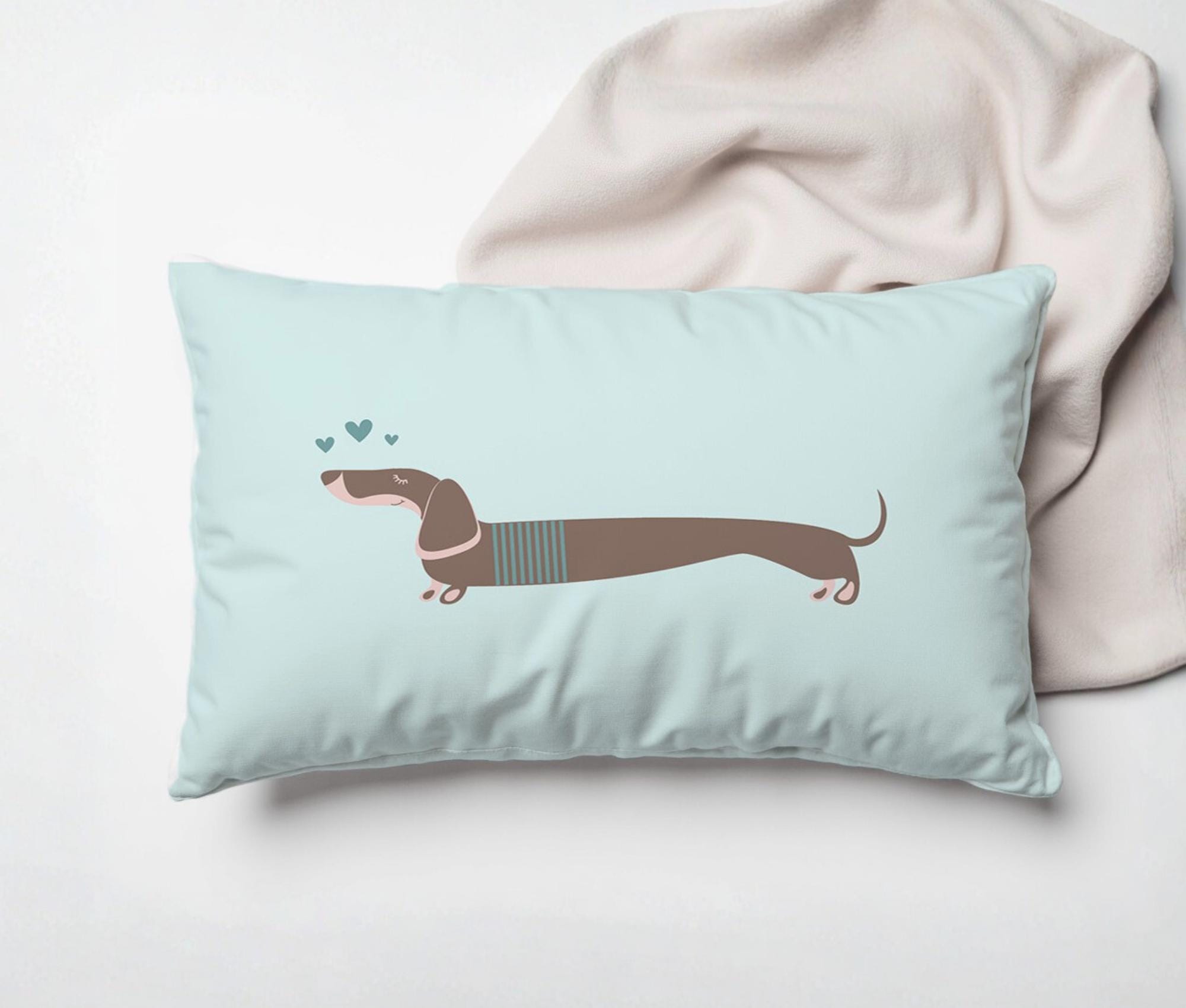 Dackel-Kissen aus Baumwolle | 50 x 35 cm inklusive Füllung | blasses Türkis