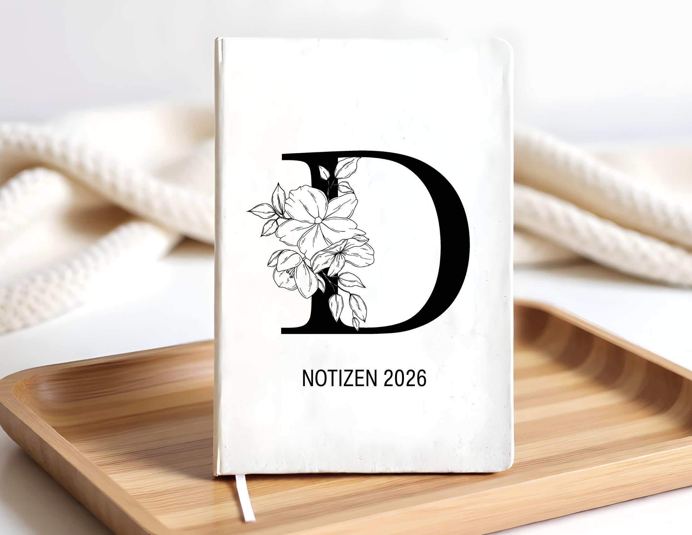 Tagebuch personalisiert | weißes Notizbuch mit Personalisierung | Monogram | A5 liniert | anpassbar auch Titel des Buches