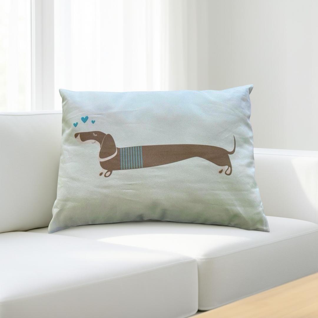 Dackel-Kissen aus Baumwolle | 50 x 35 cm inklusive Füllung | blasses Türkis