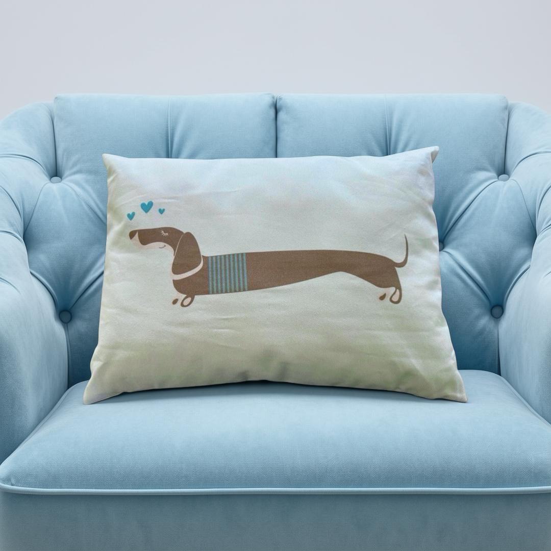 Dackel-Kissen aus Baumwolle | 50 x 35 cm inklusive Füllung | blasses Türkis