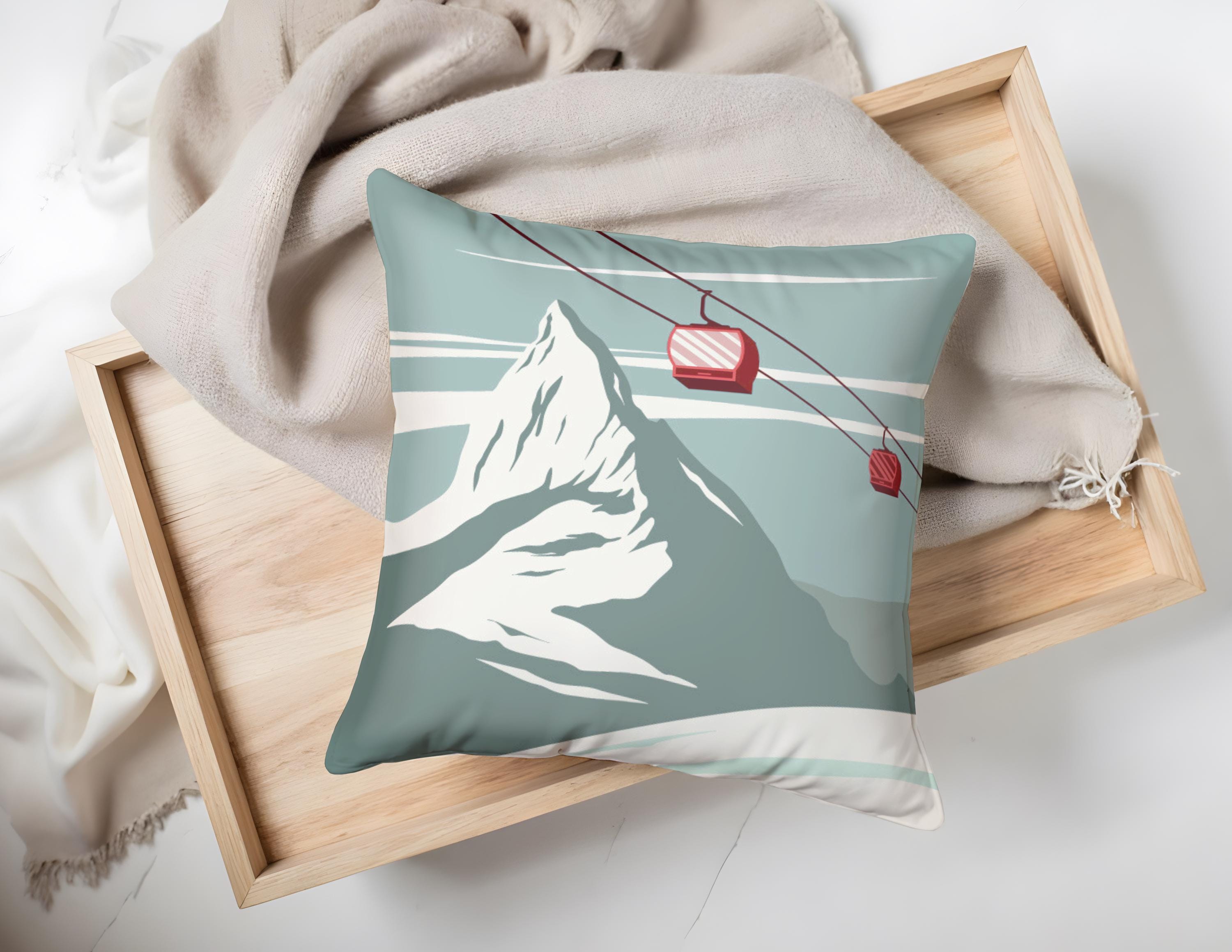 Ski Kissen Gondel | Quadratisches Baumwoll-Kissen mit Füllung | Motiv ZermattWintersport Skifahren | Geschenk Skifahrer