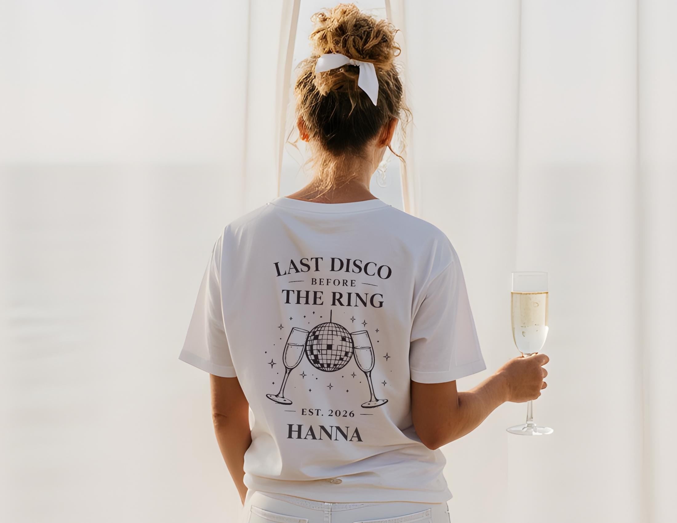 Braut- und JGA-Team T-Shirt | personalisiert mit Namen & Jahreszahl | Last Disco before the ring