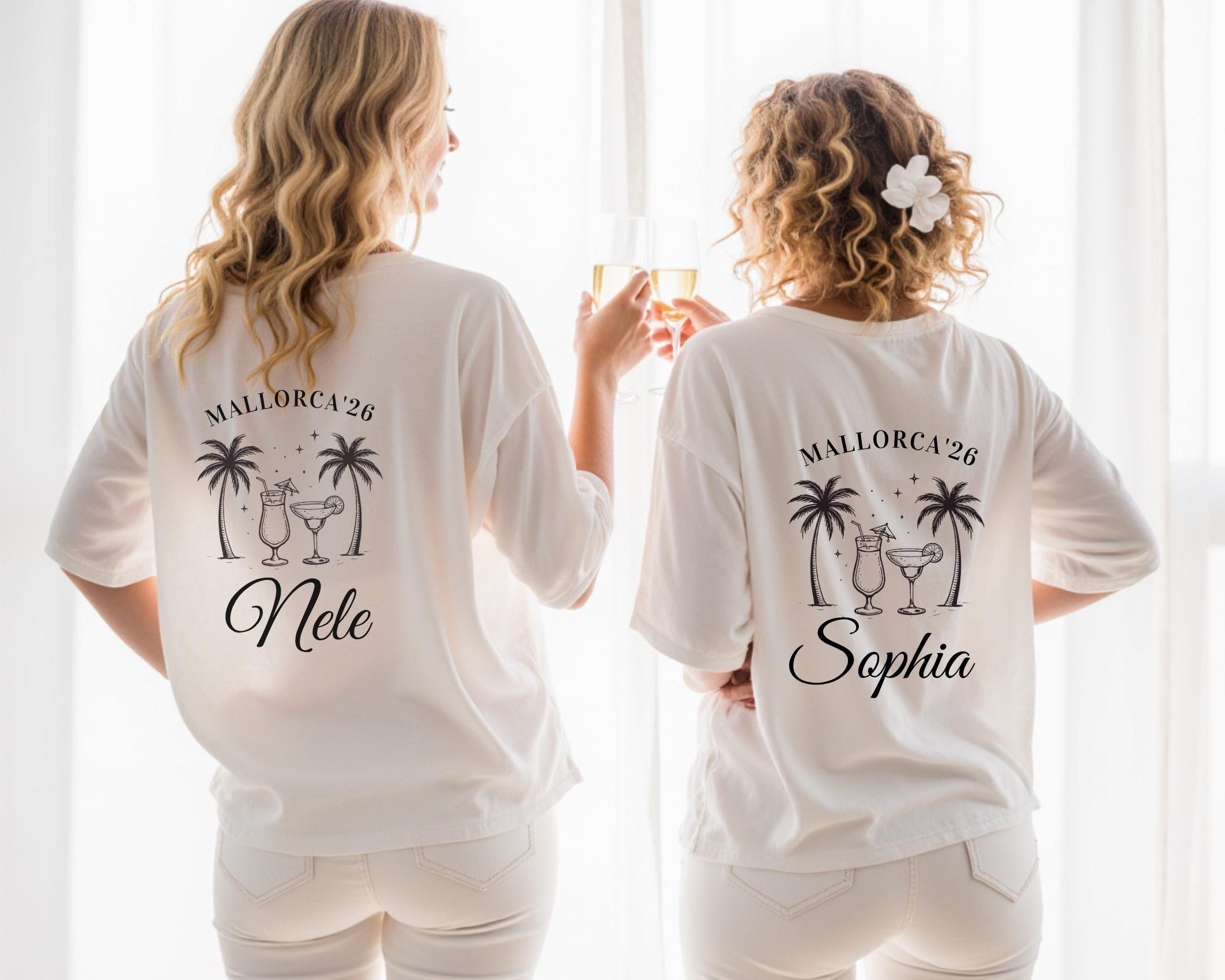 Braut- und JGA-Team T-Shirt | personalisiert mit Namen & Jahreszahl | Mallorca | Mädelstour