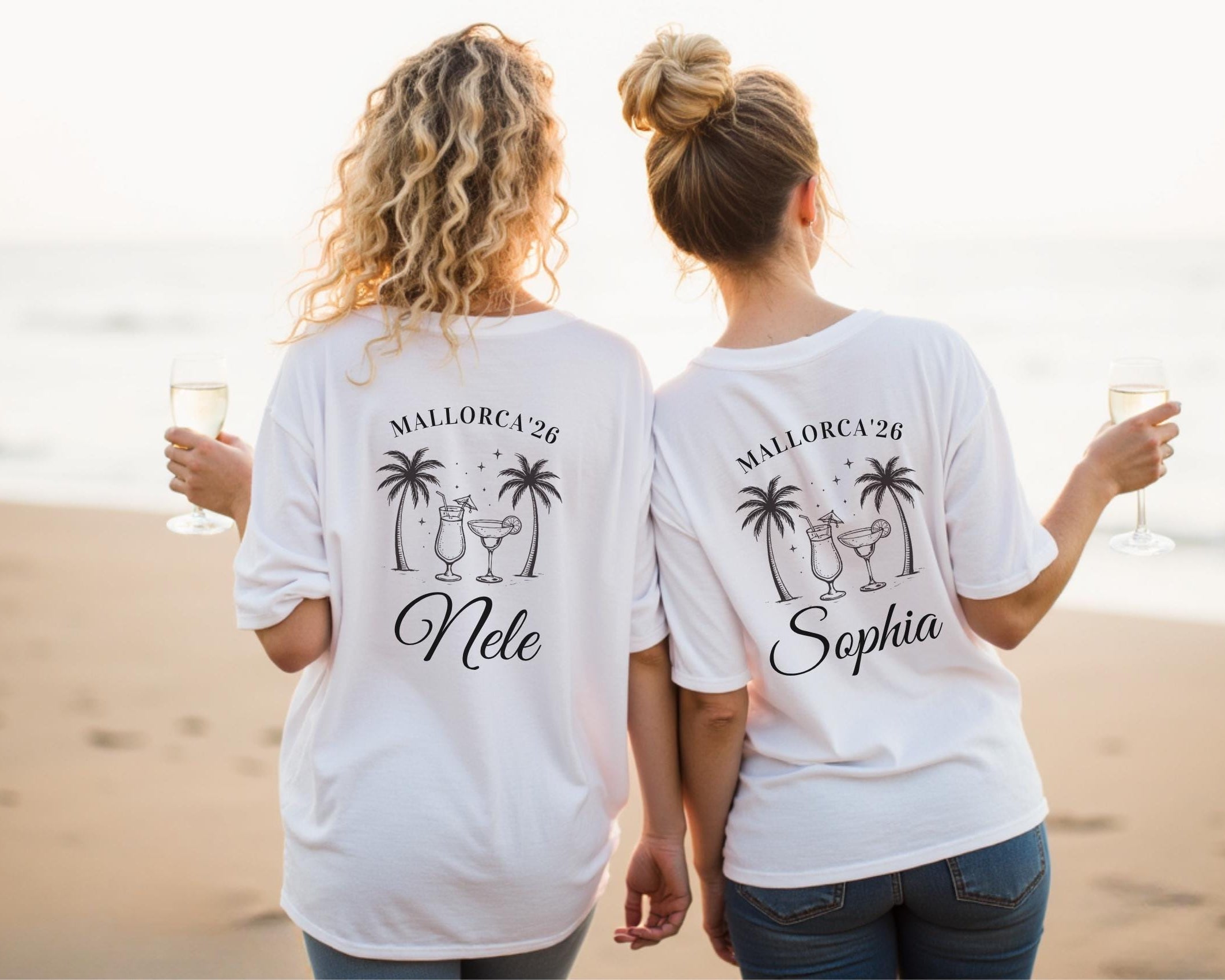 Braut- und JGA-Team T-Shirt | personalisiert mit Namen & Jahreszahl | Mallorca | Mädelstour