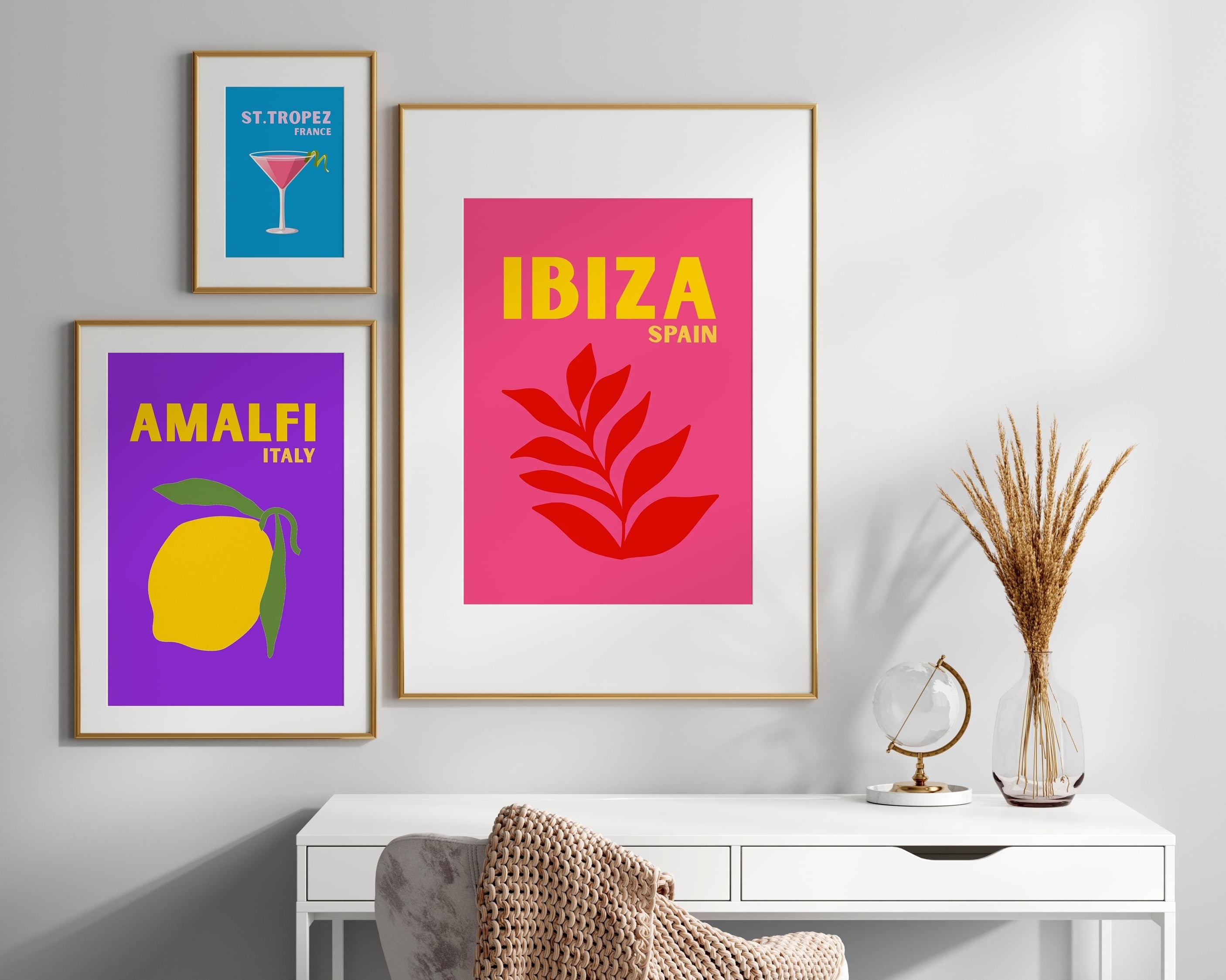 Poster-Set Ibiza, Amalfi, St. Tropez | Travel Sommer neonfarben| Bilder | Wand Deko