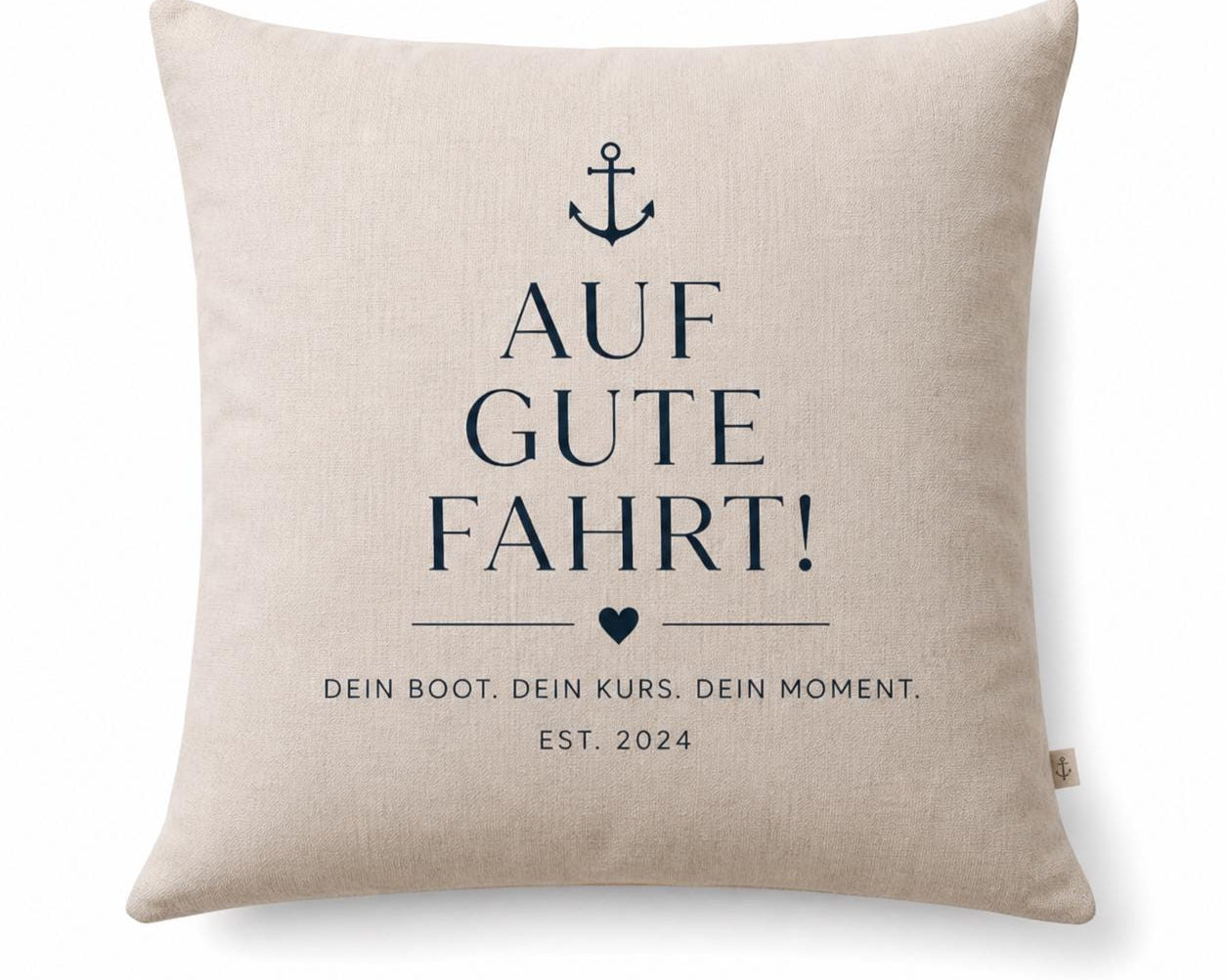 Outdoor Kissen wasserabweisend | Maritimes Dekokissen „Auf gute Fahrt“ | wetterfest | Boot Deko | Geschenk Segeln | personalisierbar | 40x40