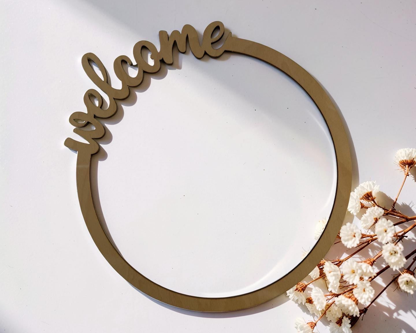 Holzkranz „Welcome“ – Bastelrohling für Trockenblumen | Türkranz DIY | Holzring für individuelle Deko | 25 cm