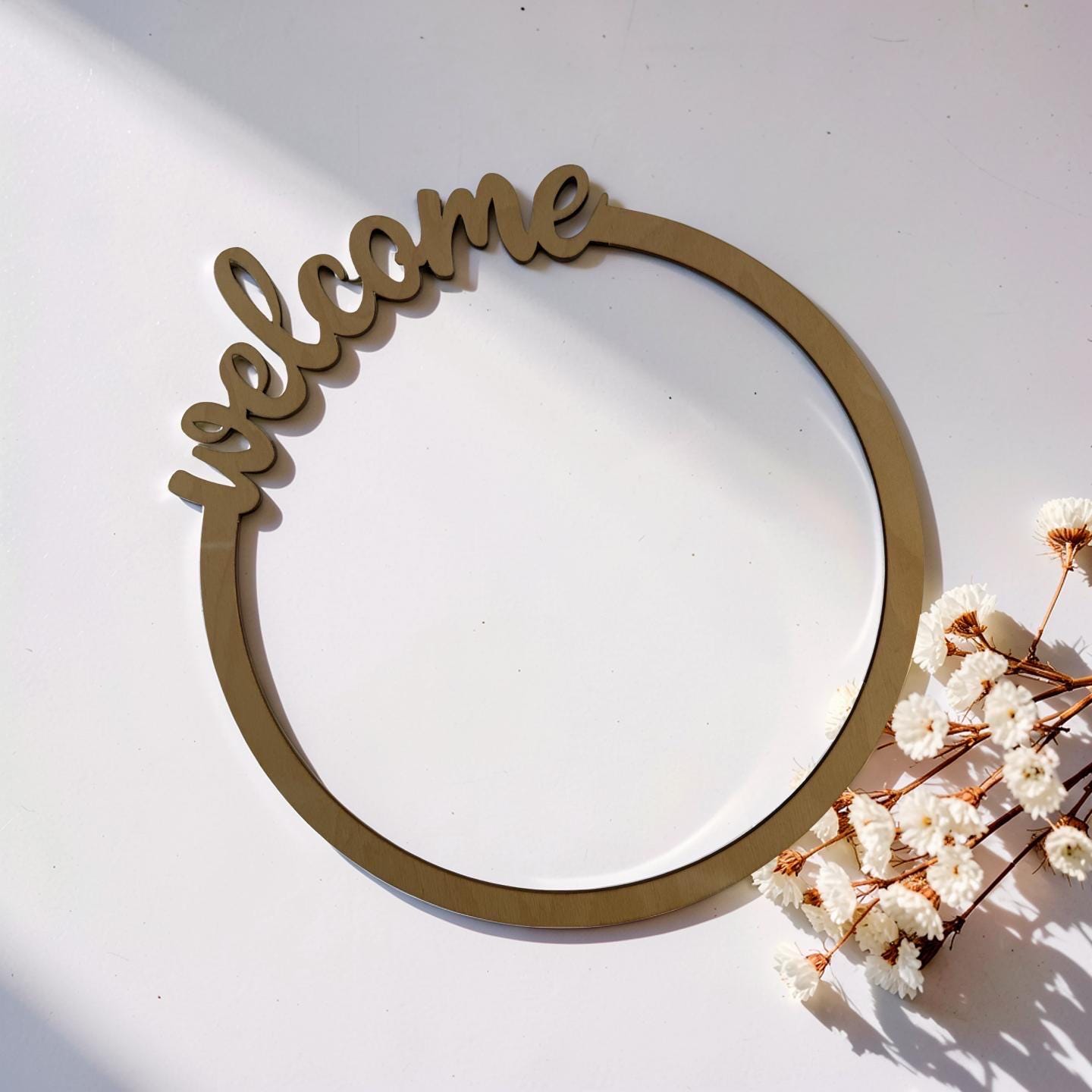 Holzkranz „Welcome“ – Bastelrohling für Trockenblumen | Türkranz DIY | Holzring für individuelle Deko | 25 cm