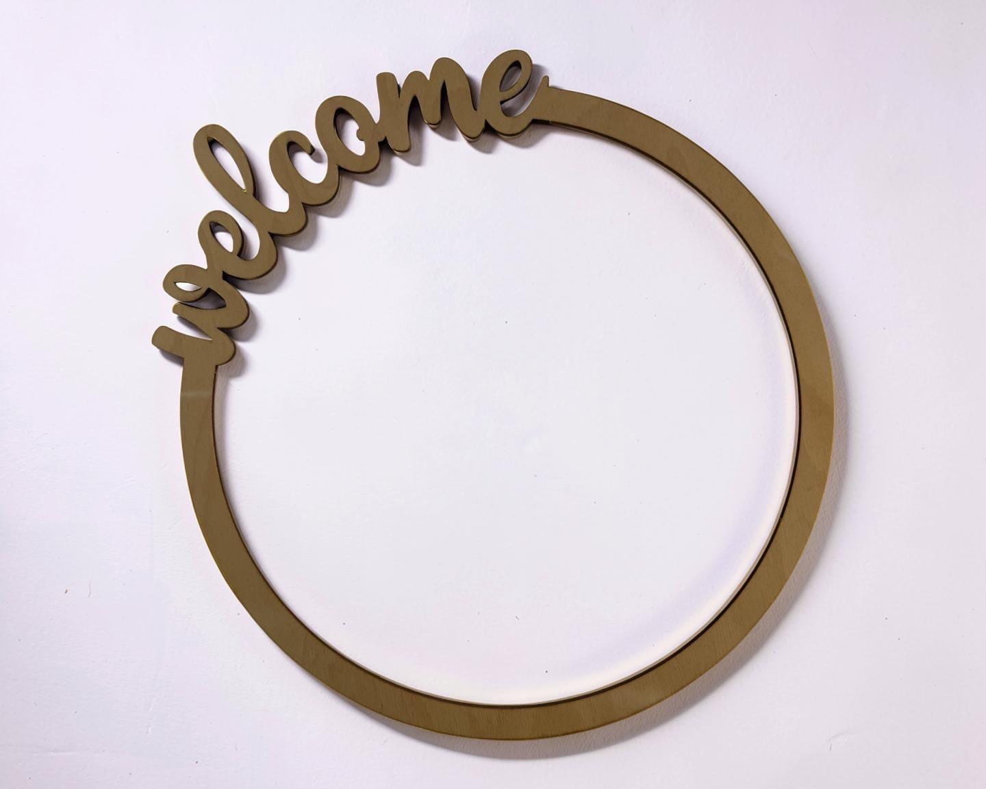 Holzkranz „Welcome“ – Bastelrohling für Trockenblumen | Türkranz DIY | Holzring für individuelle Deko | 25 cm