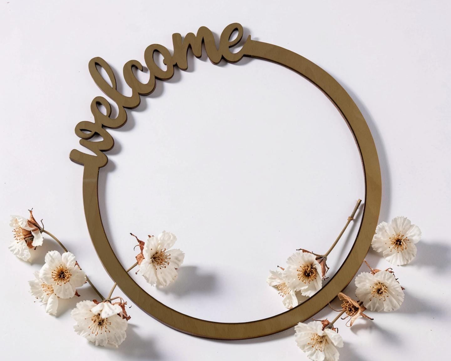 Holzkranz „Welcome“ – Bastelrohling für Trockenblumen | Türkranz DIY | Holzring für individuelle Deko | 25 cm