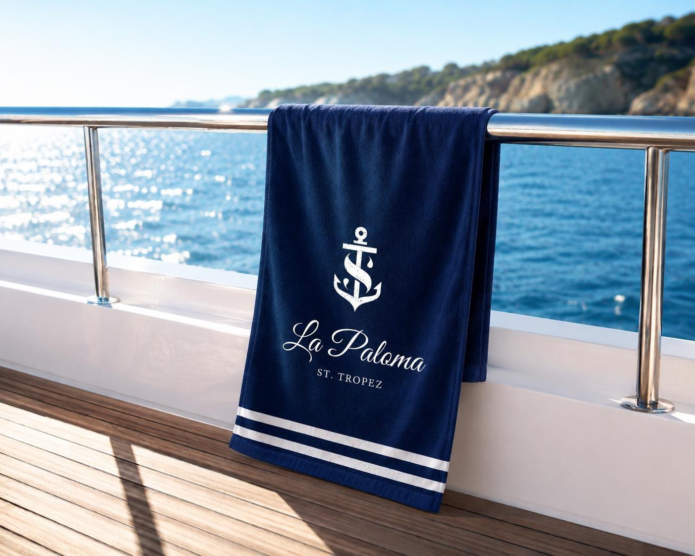 Personalisiertes Bootshandtuch mit Bootsname | Yacht Handtuch | Geschenk Bootsbesitzer | Maritime Badehandtücher 3 Größen | 3 Designs