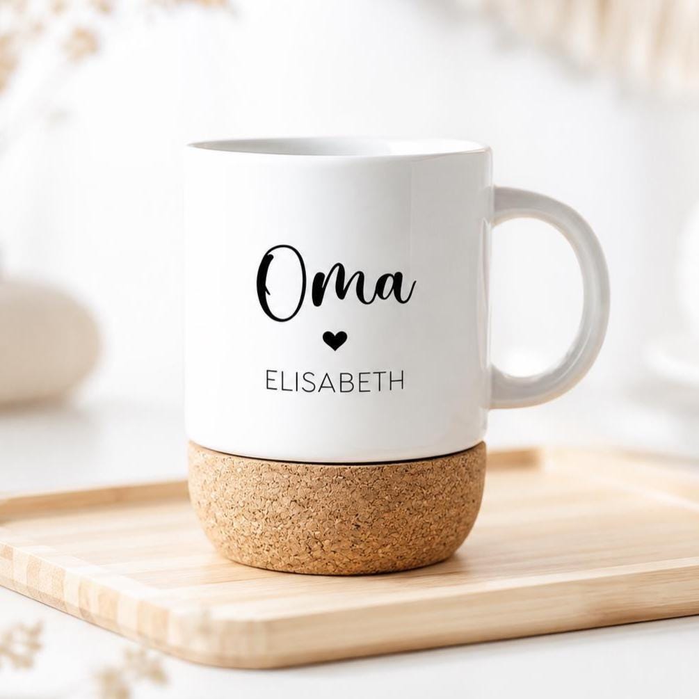 Tasse mit Kork | Mom, Dad, Oma, Opa | Keramiktasse Muttertag Vatertag | personalisierte Korktasse