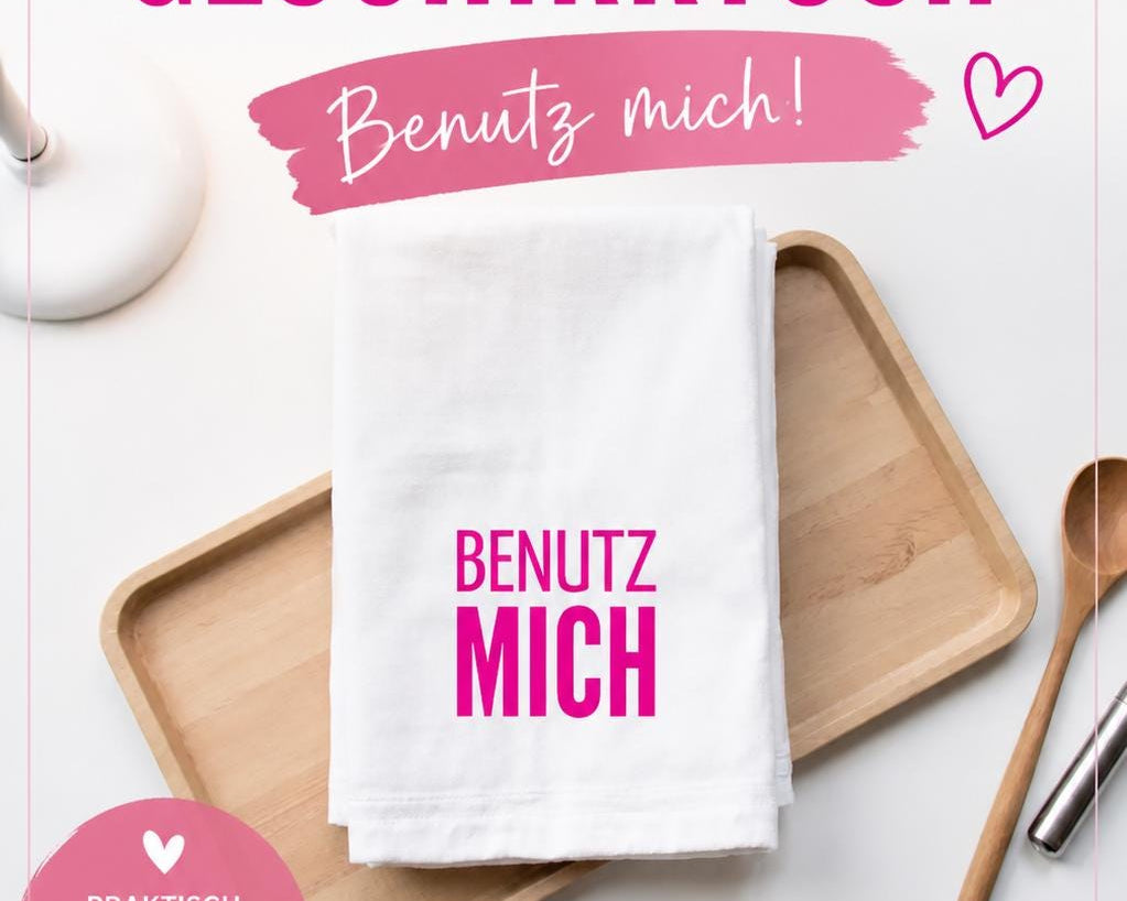 Geschirrtuch | Küchenhandtuch | Benutz mich | mit schwarzer oder pinker Beschriftung