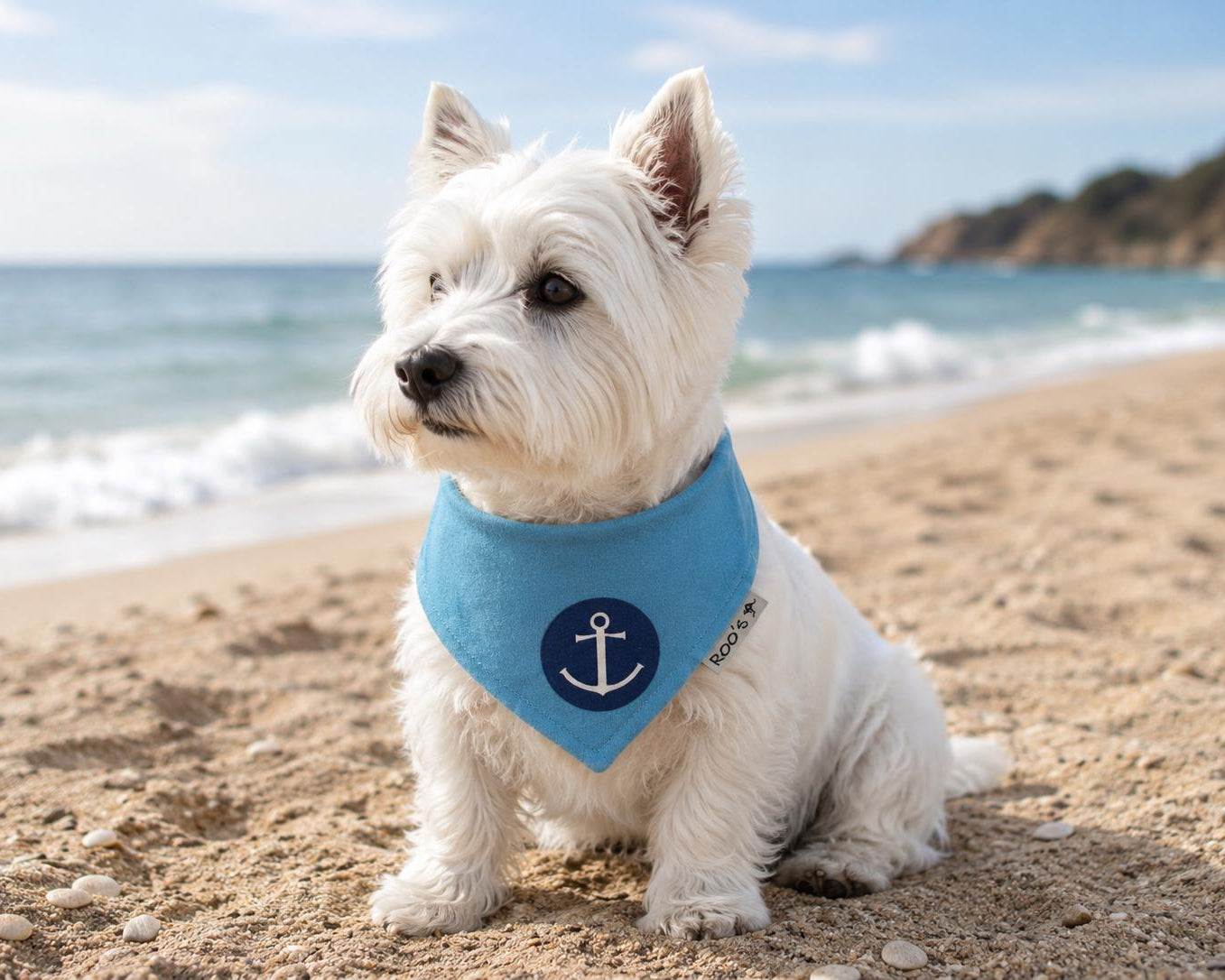 Maritimes Hundehalstuch mit Anker | dunkelblau mit türkis | Hunde Bandana aus Baumwolle | wird am Halsband befestigt