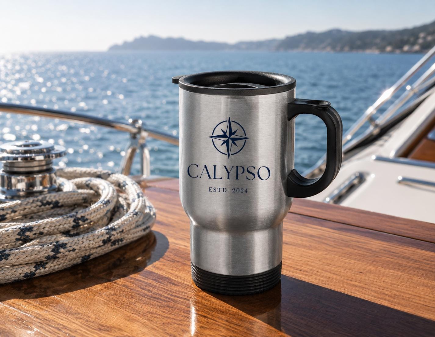Personalisierbarer Thermobecher Boot & Yacht | Edelstahl Reisebecher maritime Geschenkidee | Segeln Camping Camper Kaffeebecher To Go
