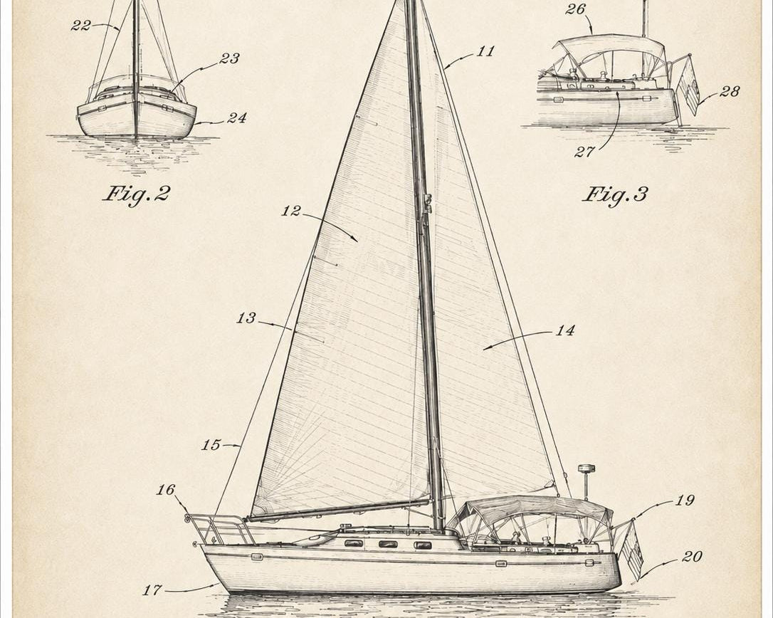Personalisiertes Boot Poster nach Foto – Vintage Patent Poster deines eigenen Bootes, Geschenk für Skipper, Segler & Bootsbesitzer