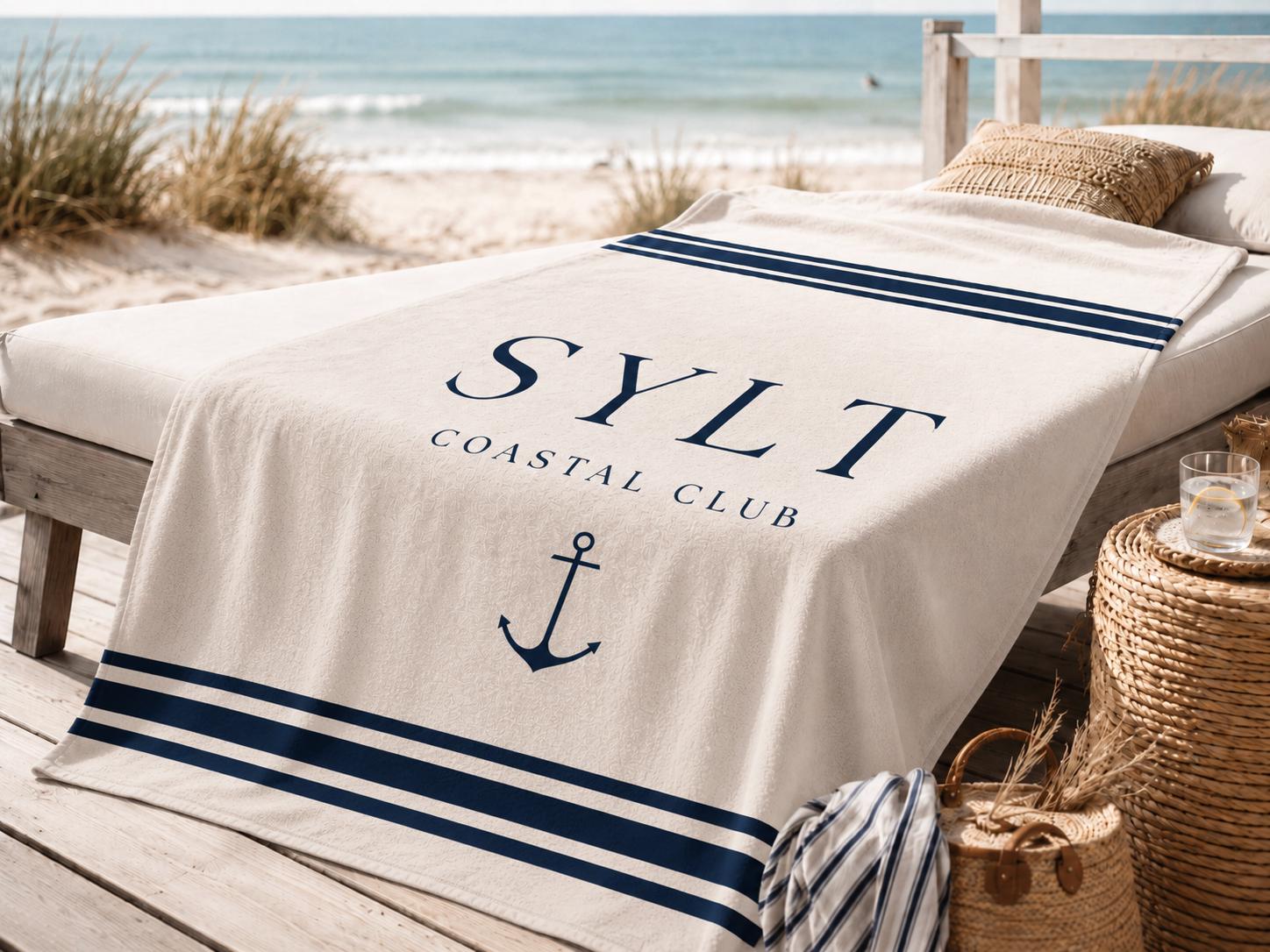 Beach Handtuch "Sylt" | beiges Badehandtuch mit Streifen und Anker | Maritime Badehandtücher in 3 Größen