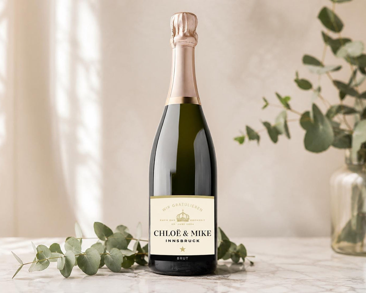 Personalisiertes Etikett Champagnerflasche | Hochzeit, Verlobung, Abitur, Schwangerschaft, Paten fragen | Flaschenetikett Ankündigung Geburt