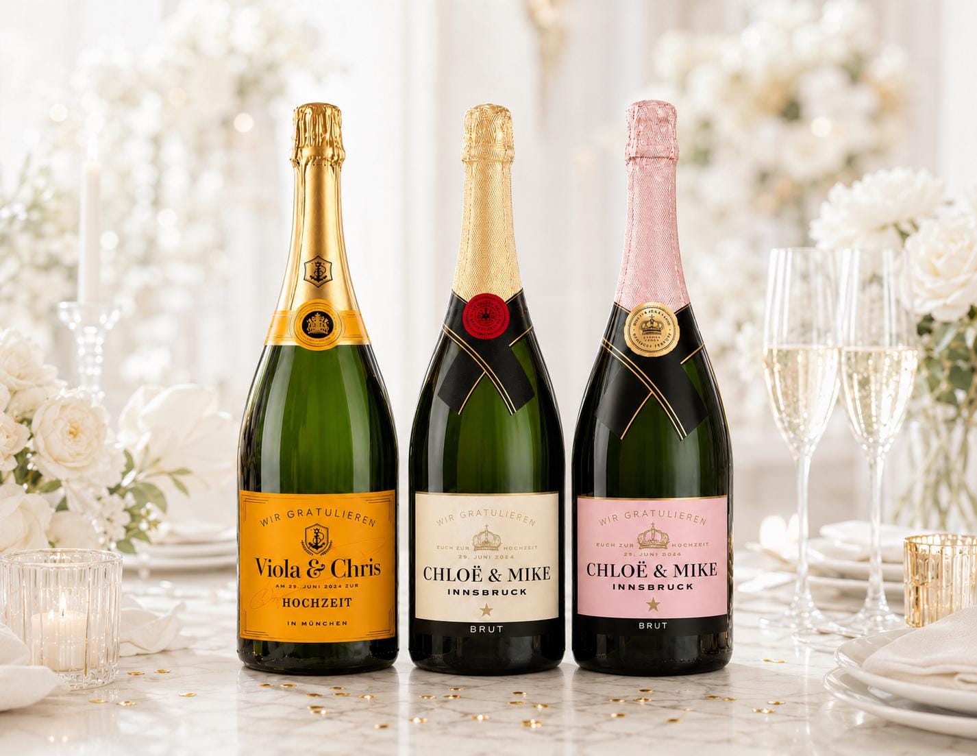 Personalisiertes Etikett Champagnerflasche | Hochzeit, Verlobung, Abitur, Schwangerschaft, Paten fragen | Flaschenetikett Ankündigung Geburt