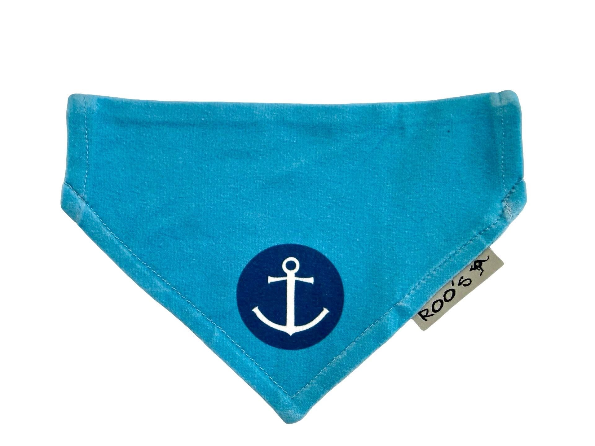 Maritimes Hundehalstuch mit Anker | dunkelblau mit türkis | Hunde Bandana aus Baumwolle | wird am Halsband befestigt