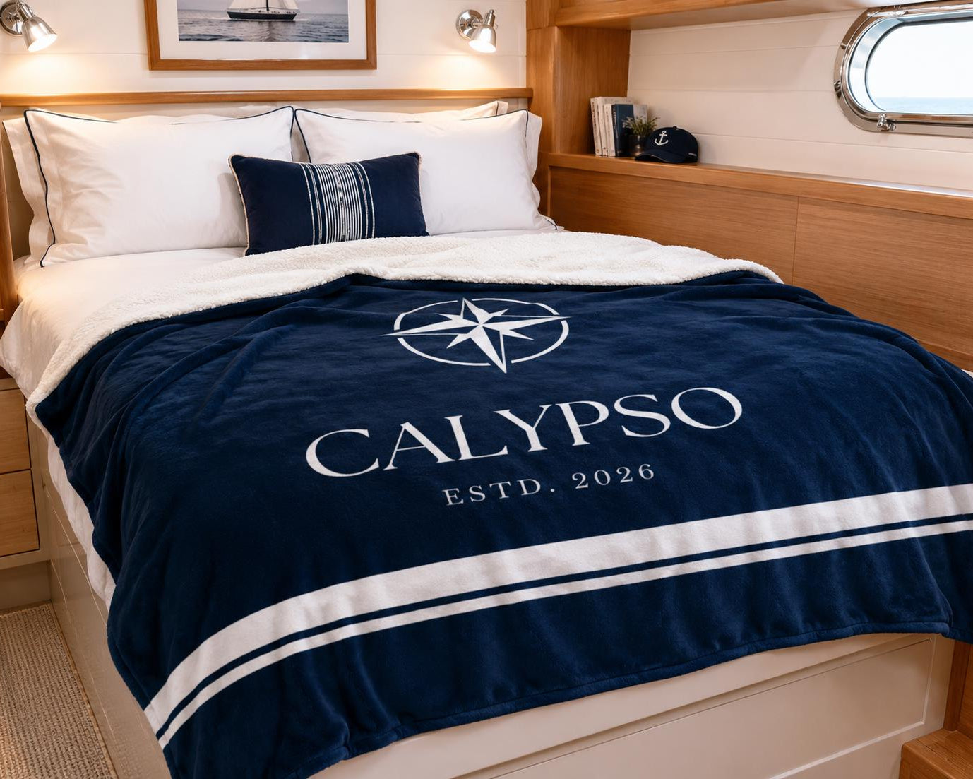 Personalisierte Plüschdecke für Bootsbesitzer | Maritime Kuscheldecke mit Bootsname | Geschenk für Segler, Skipper Geschenk, Boot Decke