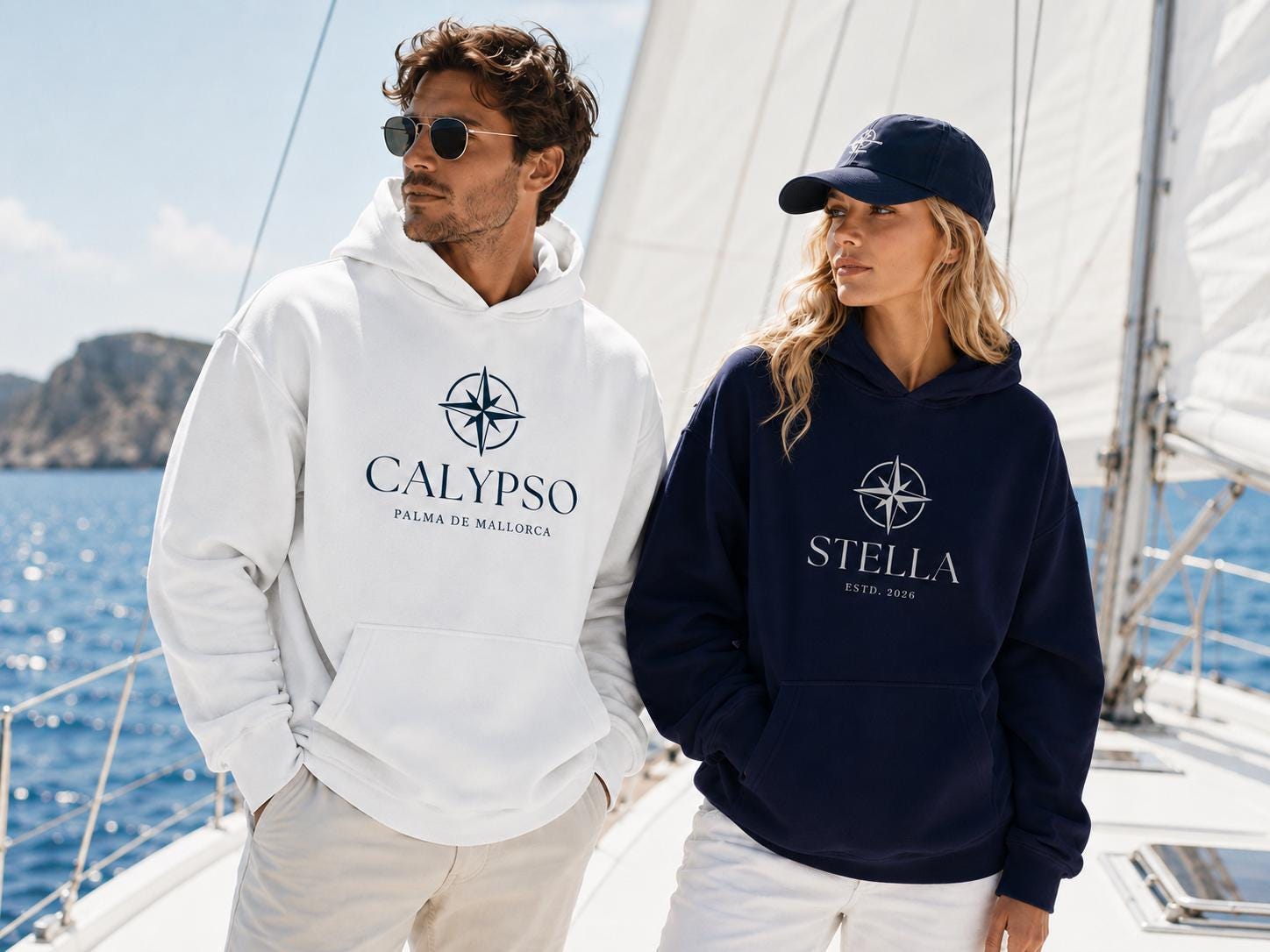 Personalisierter Oversized Hoodie mit Bootsname – Unisex Hoodie für Segler, Bootseigner & Yachtfans | blau oder weiß