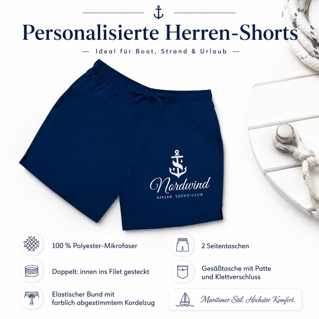 Personalisierte Herren-Shorts mit Bootsname – maritime Shorts für Segler, Skipper & Bootsliebhaber