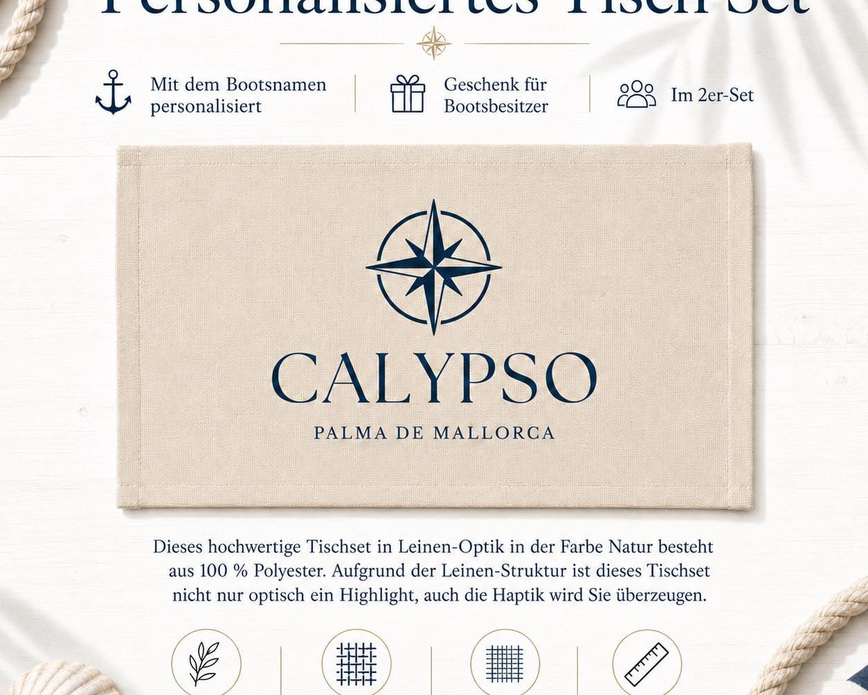 Personalisiertes Tischset im 2er-Set – maritimes Geschenk für Bootsbesitzer mit Bootsname