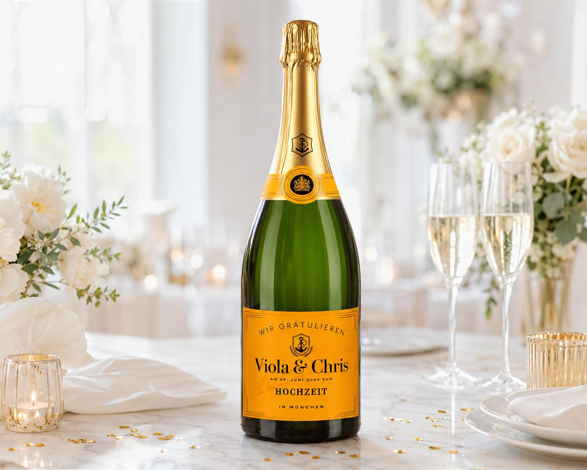 Personalisiertes Etikett Champagnerflasche | Hochzeit, Verlobung, Abitur, Schwangerschaft, Paten fragen | Flaschenetikett Ankündigung Geburt