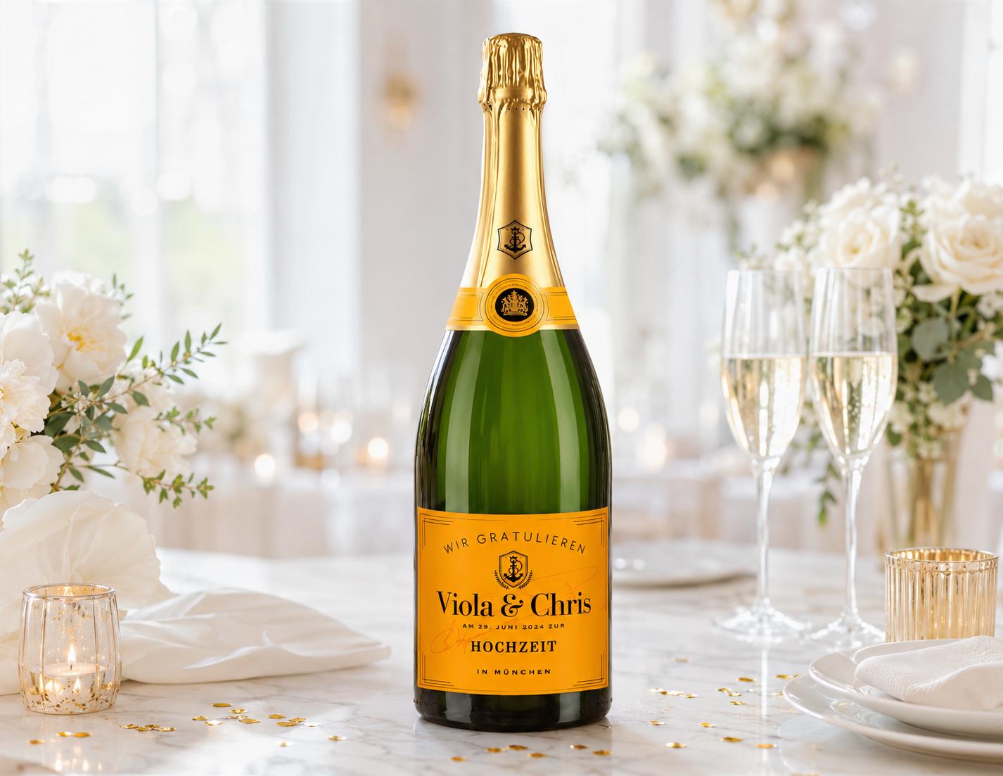 Personalisiertes Etikett Champagnerflasche | Hochzeit, Verlobung, Abitur, Schwangerschaft, Paten fragen | Flaschenetikett Ankündigung Geburt