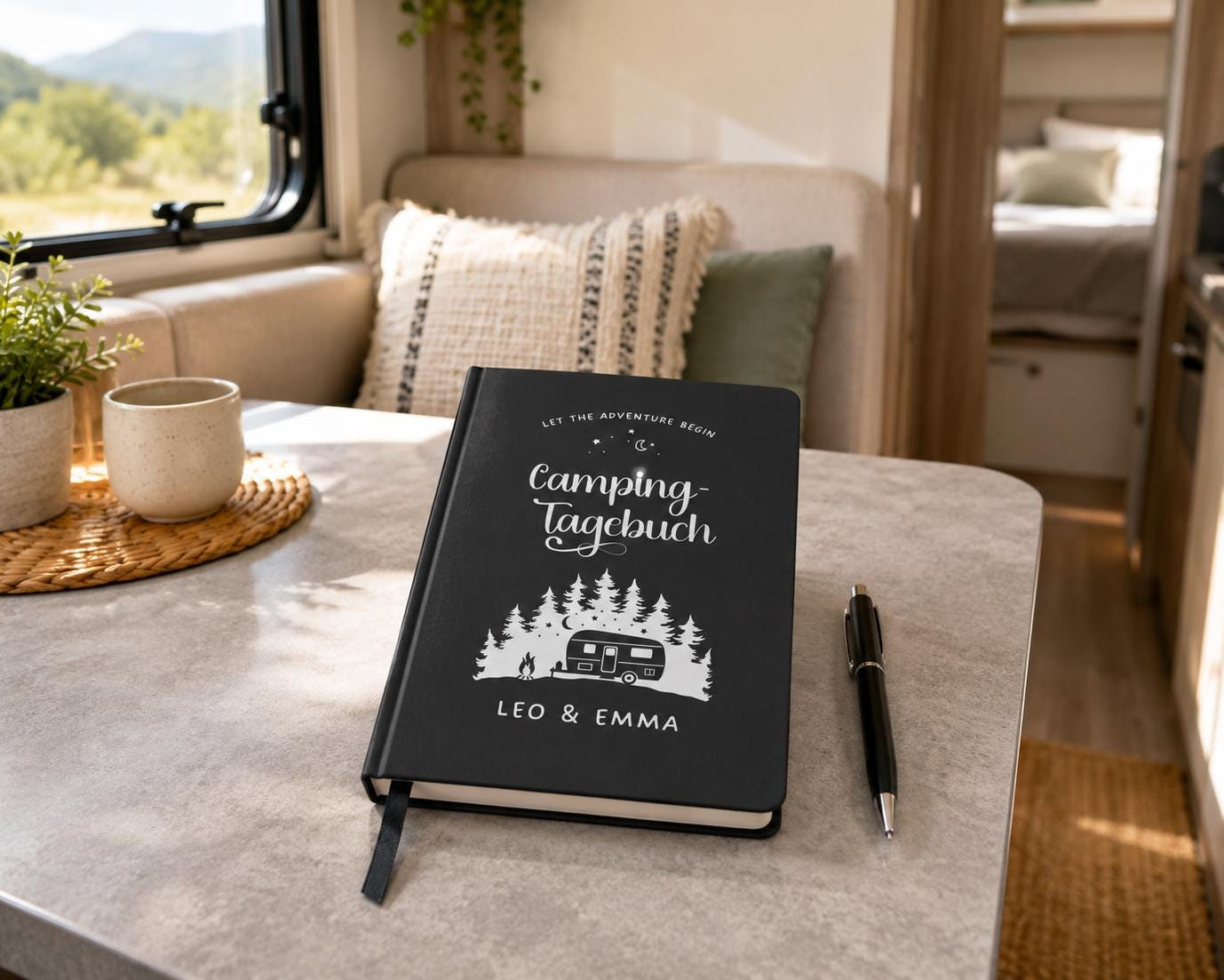 Camping Tagebuch | weißes Notizbuch | Personalisierung | Logbuch für Camper | A5 liniert | anpassbar Name, Titel, Headline