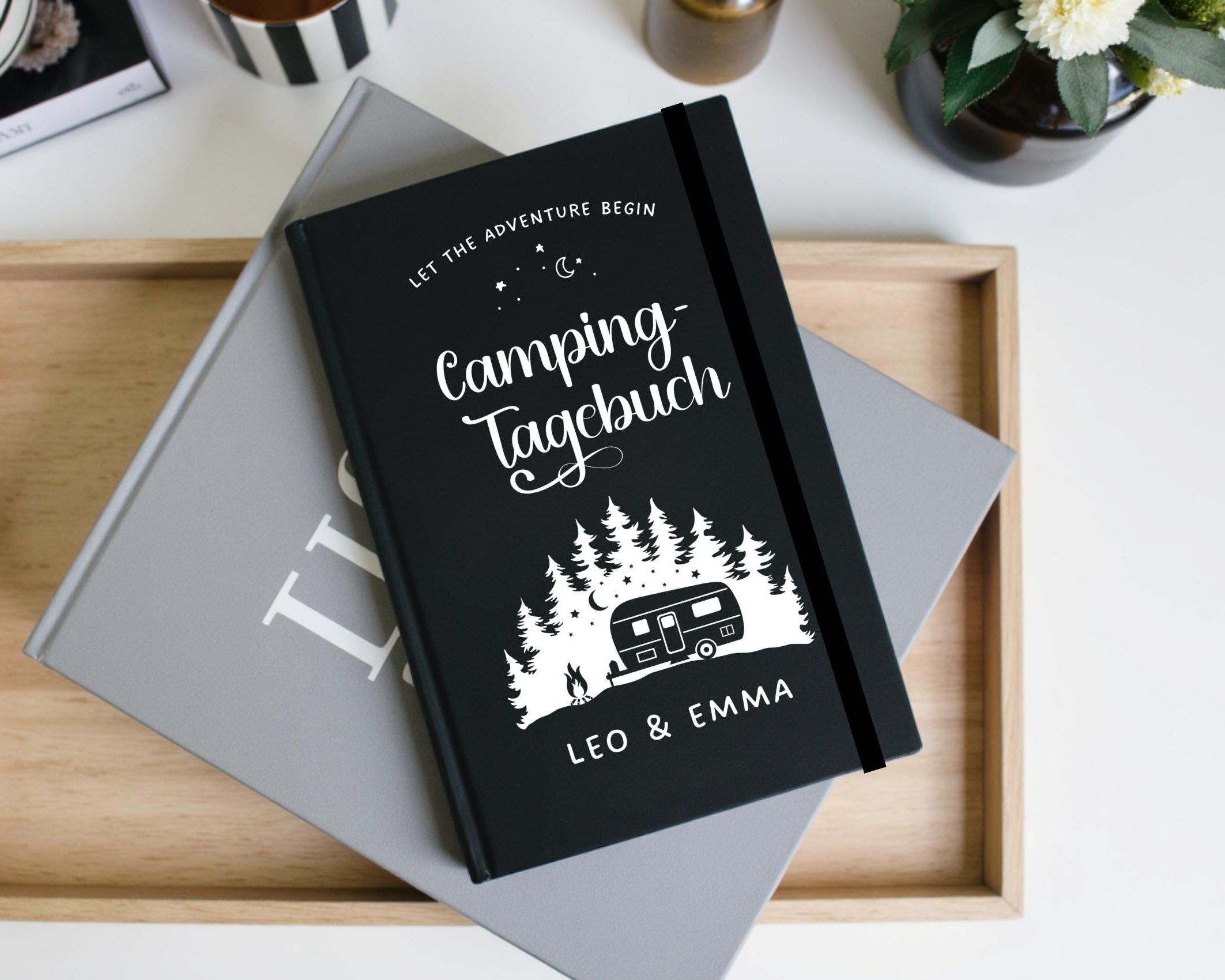 Camping Tagebuch | weißes Notizbuch | Personalisierung | Logbuch für Camper | A5 liniert | anpassbar Name, Titel, Headline