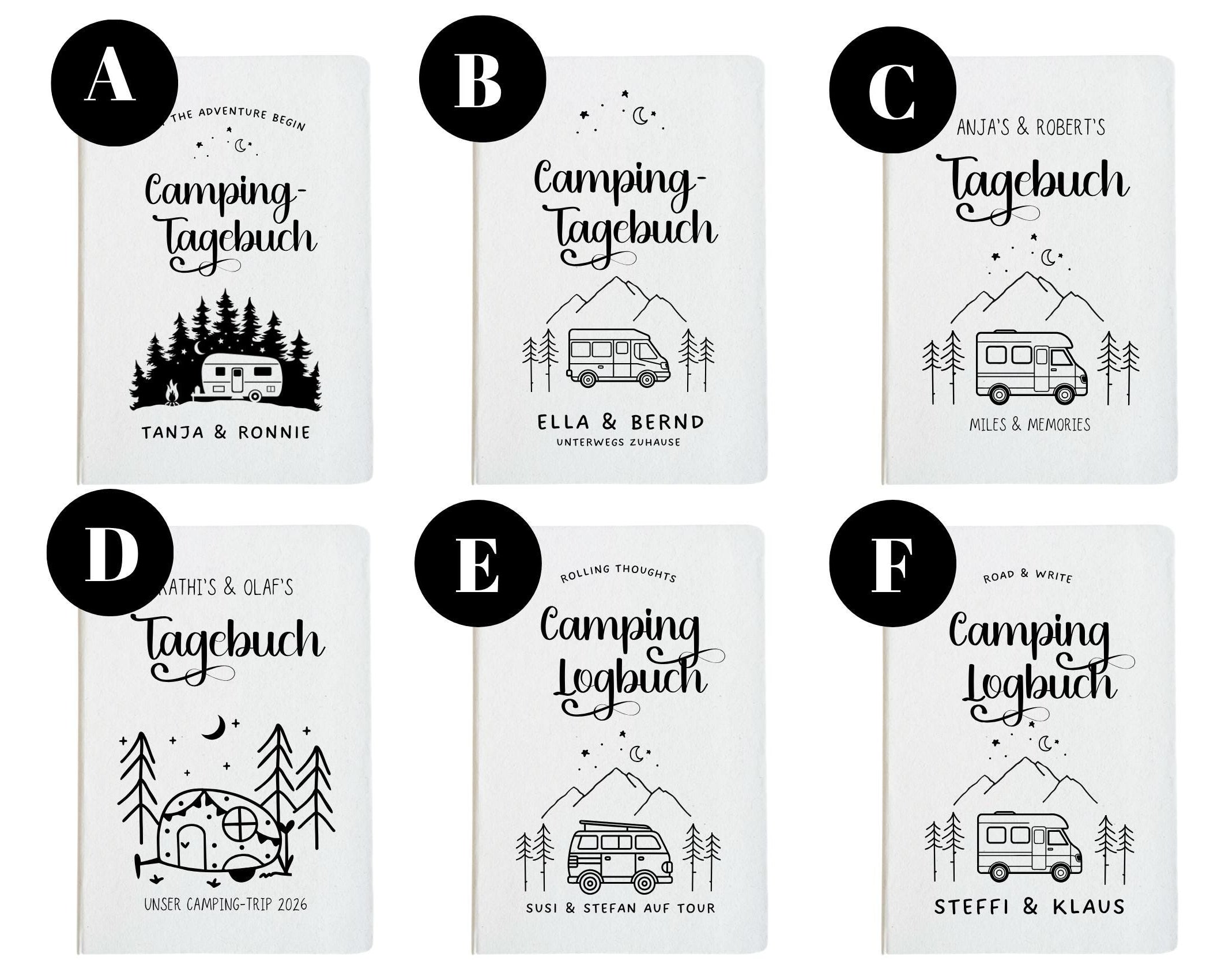 Camping Tagebuch | weißes Notizbuch | Personalisierung | Logbuch für Camper | A5 liniert | anpassbar Name, Titel, Headline