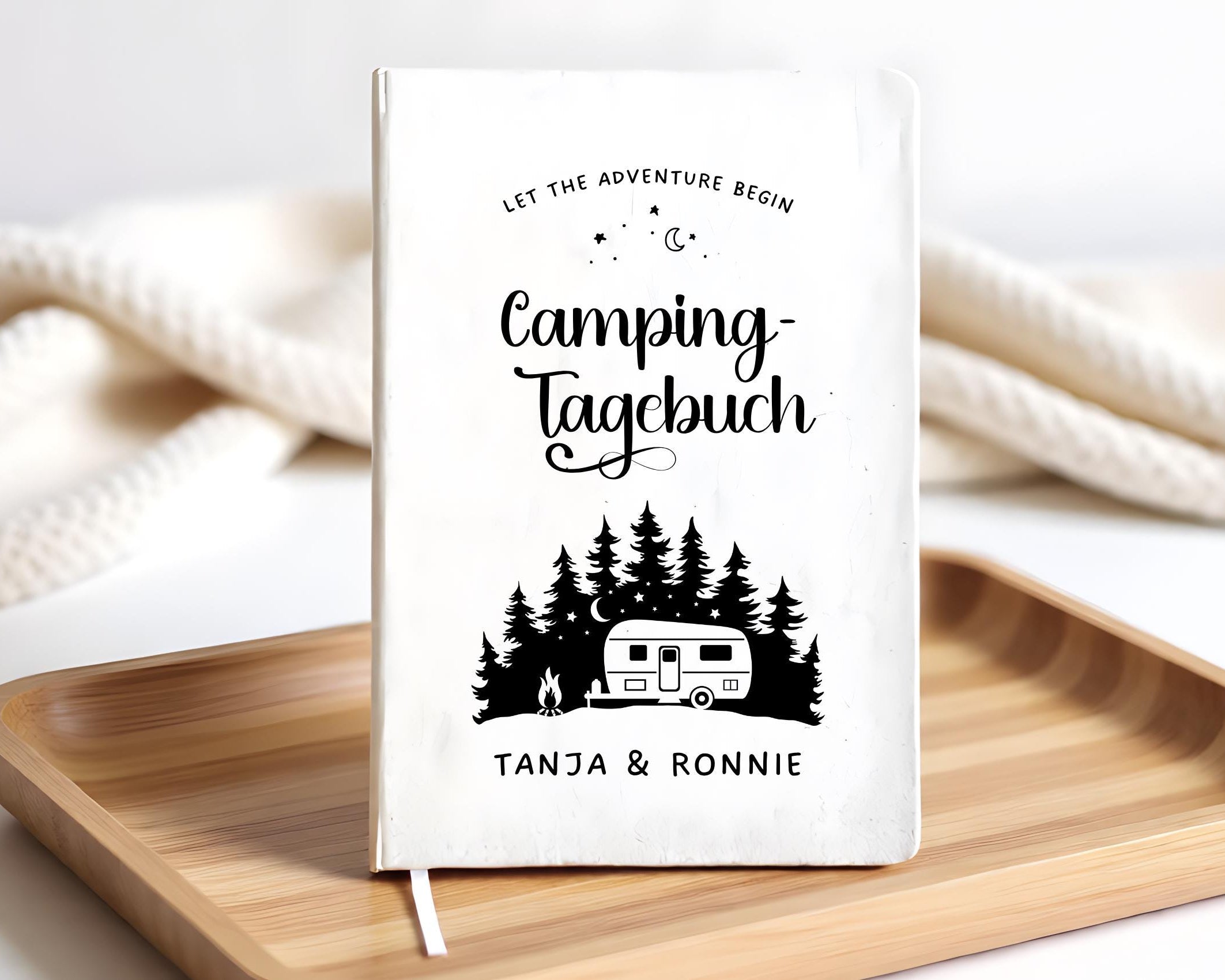 Camping Tagebuch | weißes Notizbuch | Personalisierung | Logbuch für Camper | A5 liniert | anpassbar Name, Titel, Headline