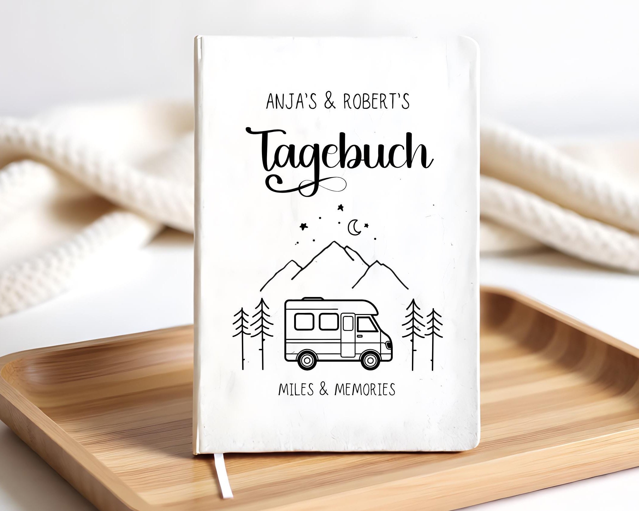 Camping Tagebuch | weißes Notizbuch | Personalisierung | Logbuch für Camper | A5 liniert | anpassbar Name, Titel, Headline
