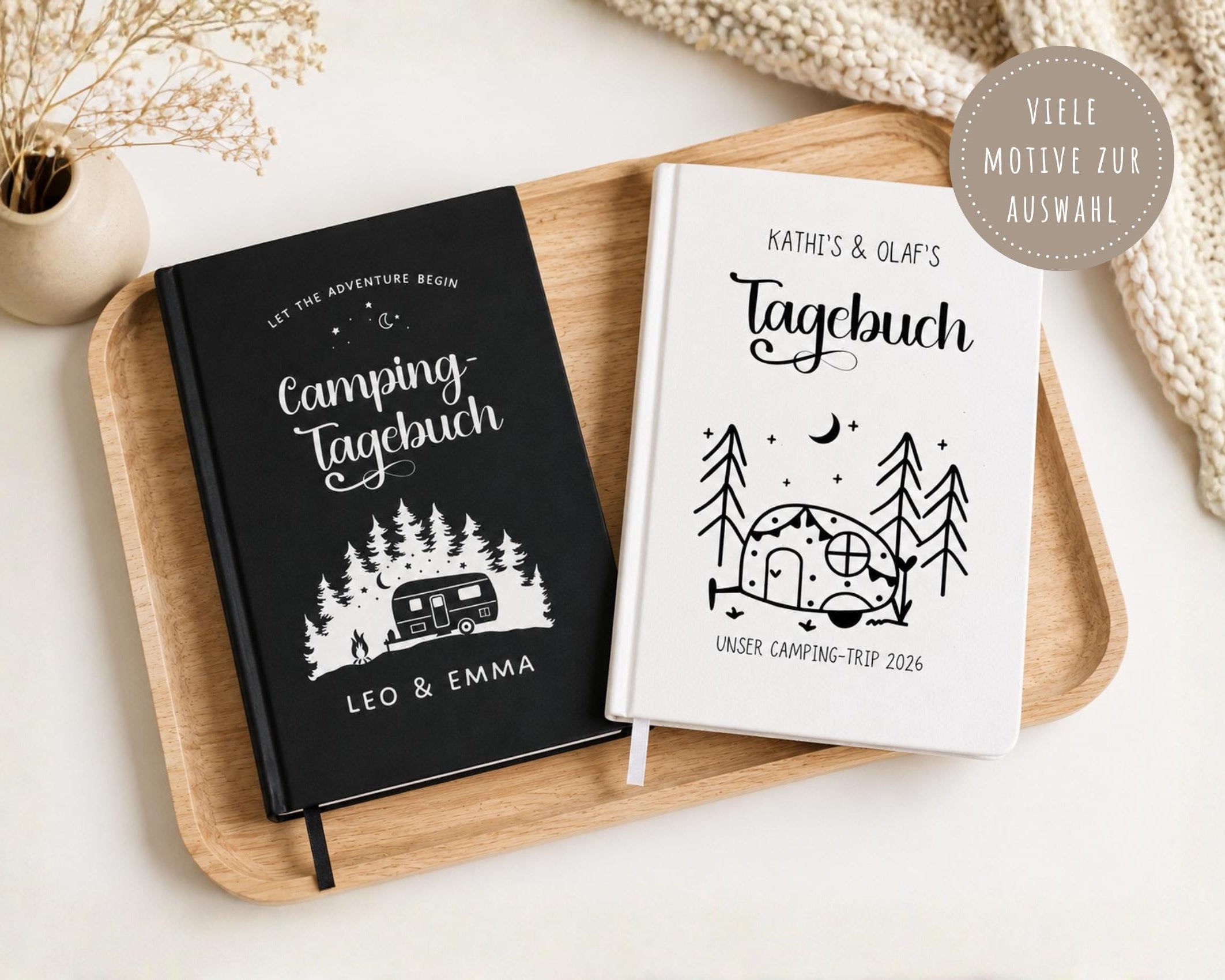 Camping Tagebuch | weißes Notizbuch | Personalisierung | Logbuch für Camper | A5 liniert | anpassbar Name, Titel, Headline