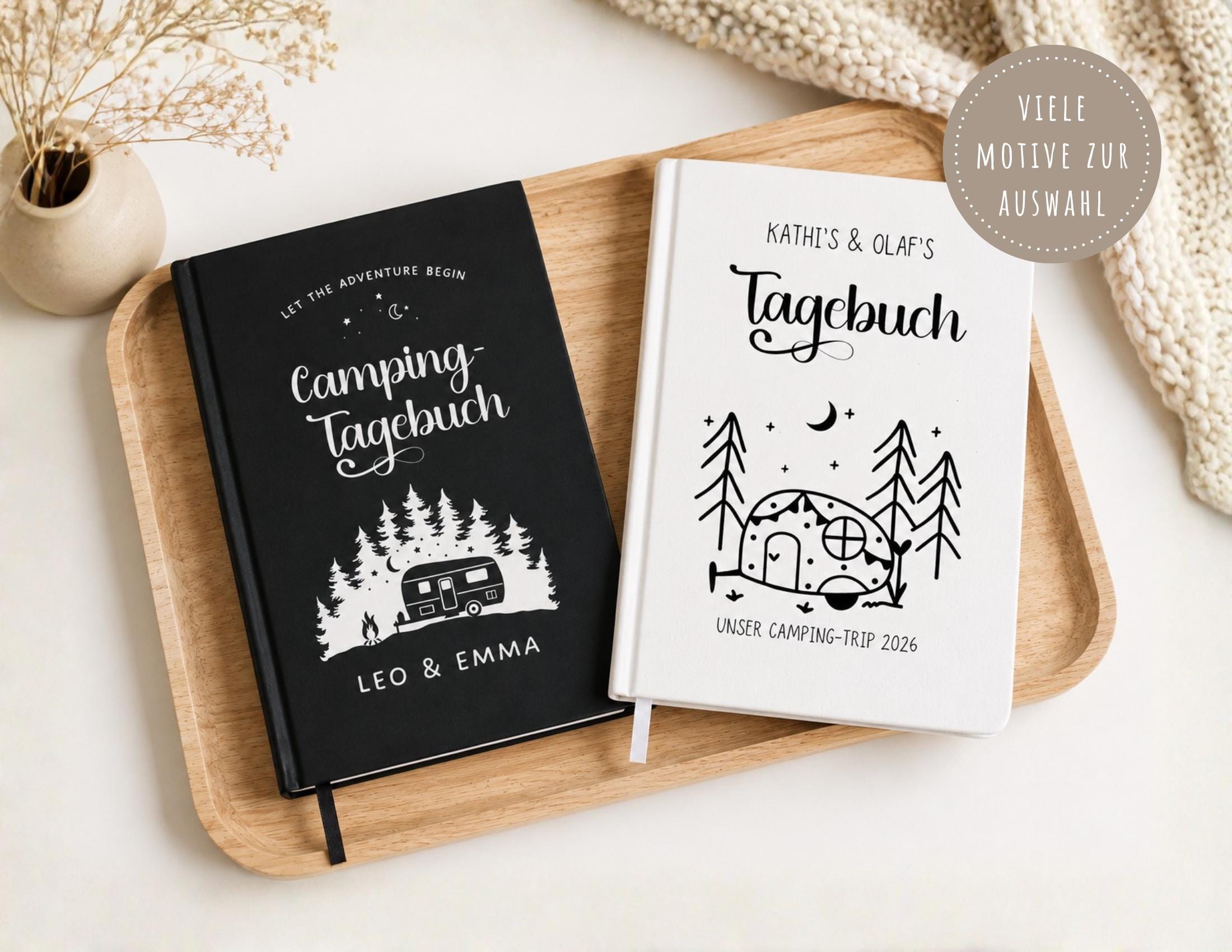 Camping Tagebuch | weißes Notizbuch | Personalisierung | Logbuch für Camper | A5 liniert | anpassbar Name, Titel, Headline