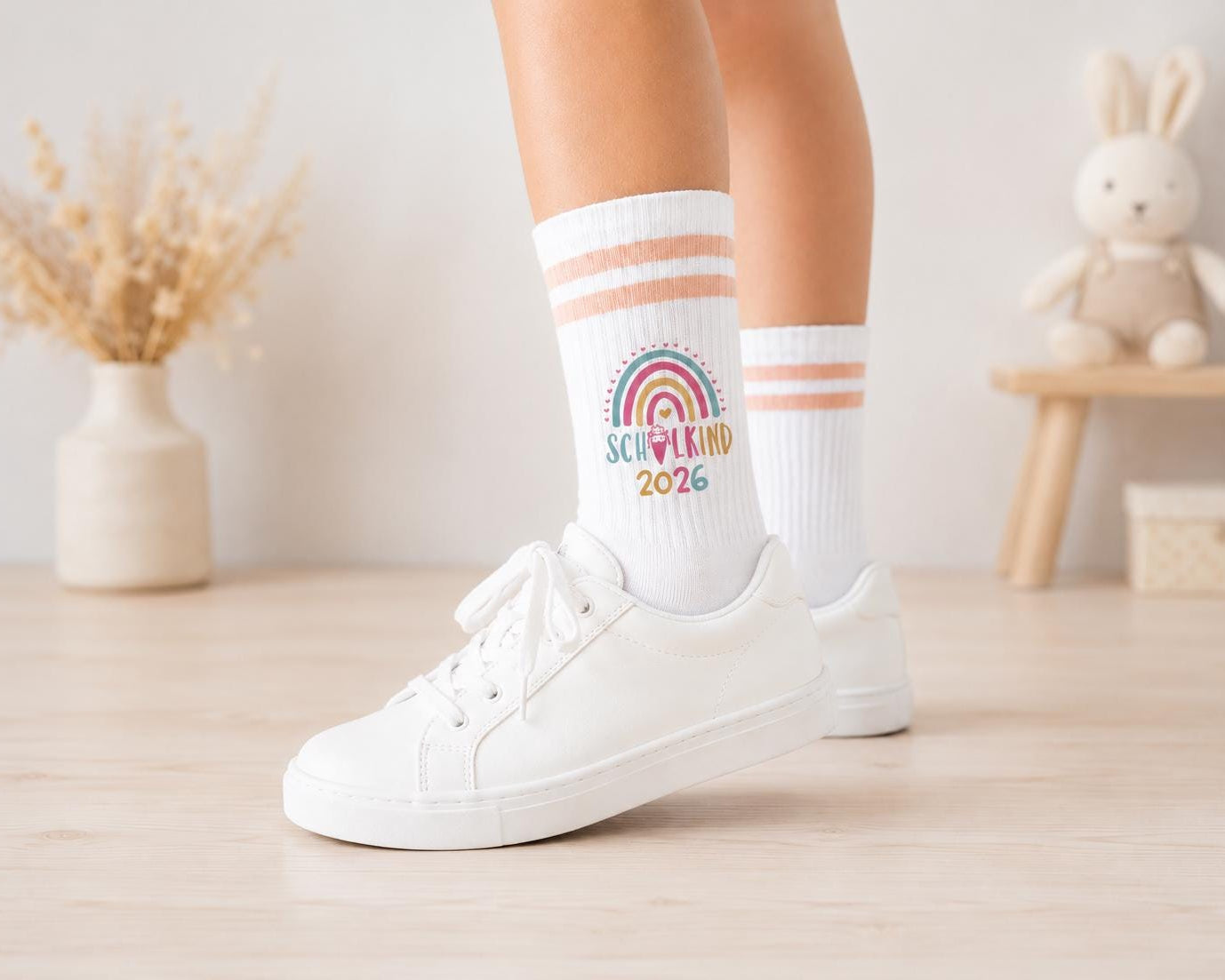 Personalisierbare Schulkind 2026 Socken mit Streifen, Einschulung Geschenk Mädchen Junge, bunte Socken, Geschenk Einschulung, Bio-Baumwolle