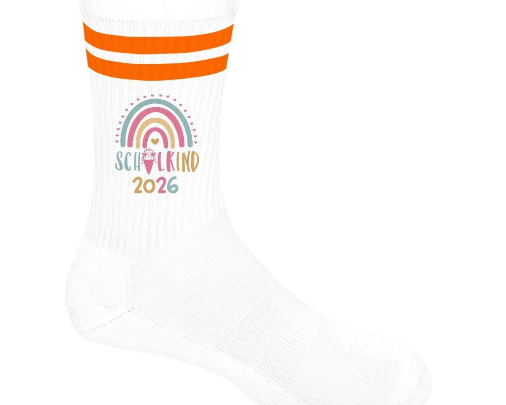 Personalisierbare Schulkind 2026 Socken mit Streifen, Einschulung Geschenk Mädchen Junge, bunte Socken, Geschenk Einschulung, Bio-Baumwolle