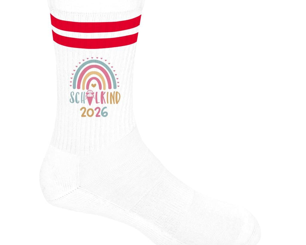 Personalisierbare Schulkind 2026 Socken mit Streifen, Einschulung Geschenk Mädchen Junge, bunte Socken, Geschenk Einschulung, Bio-Baumwolle